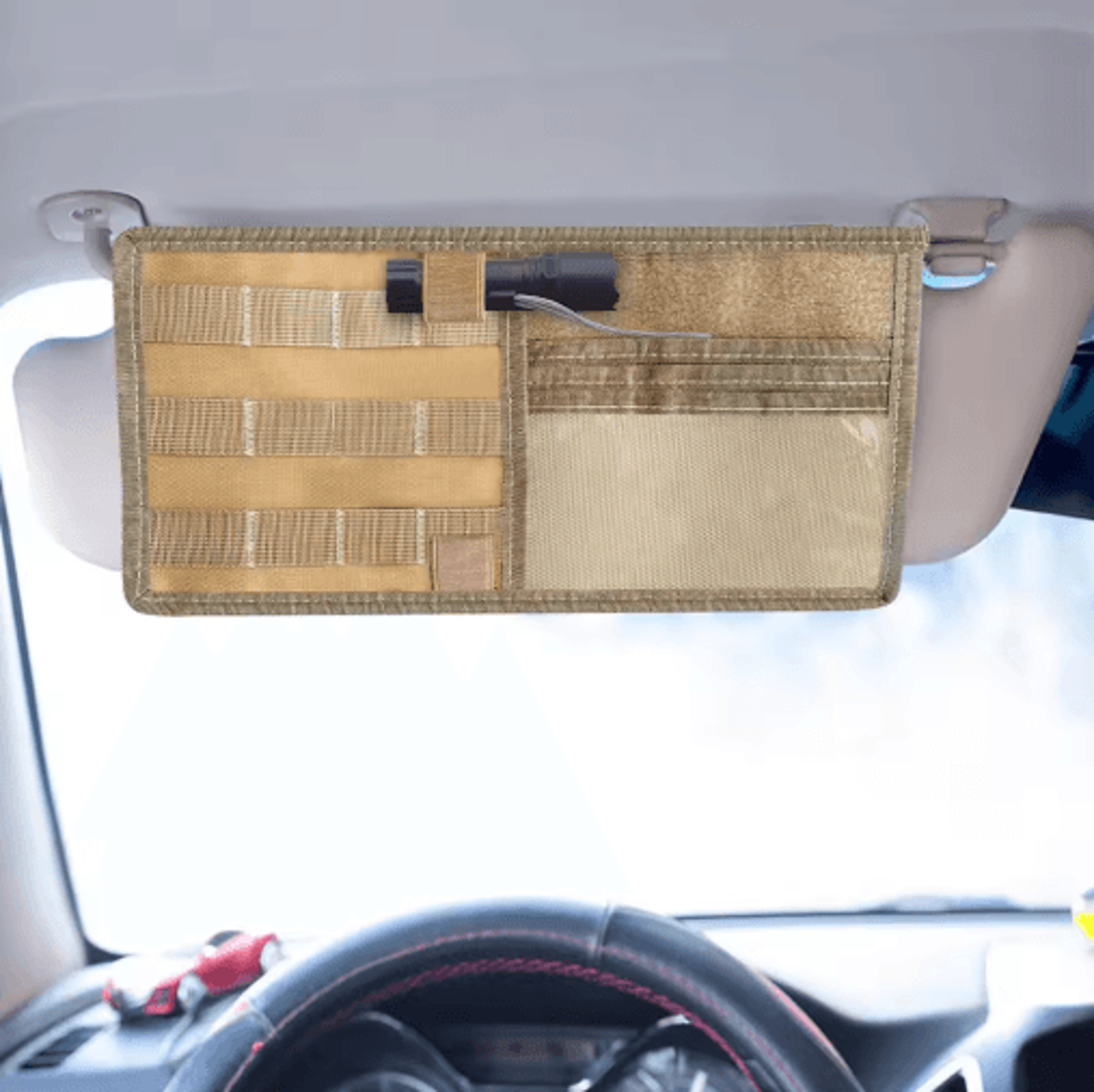 tactical car sun visor organizer – molle storage pouch for vehicle essentials
