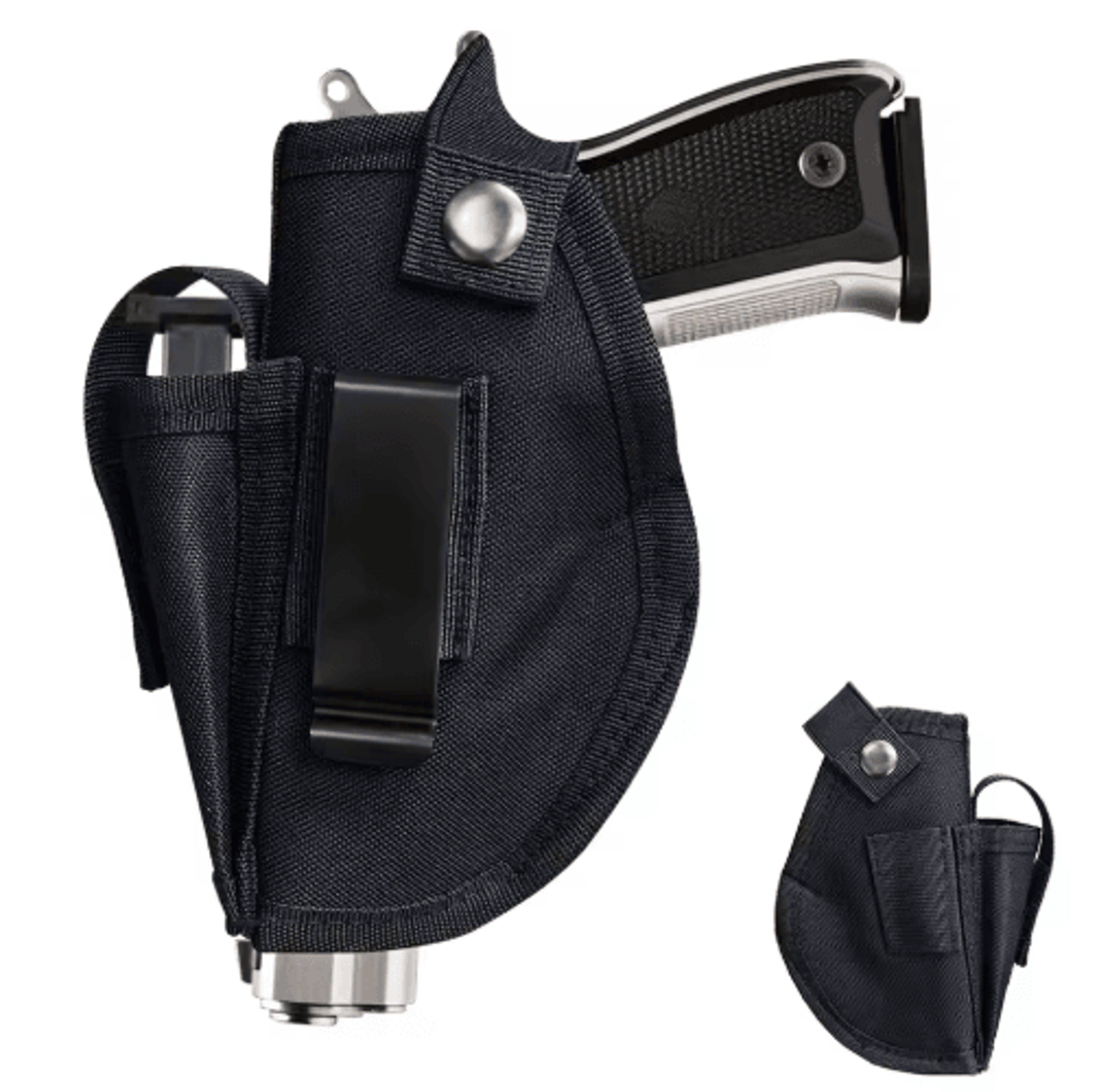 interchangeable molle-compatible belt holster with magazine pouch