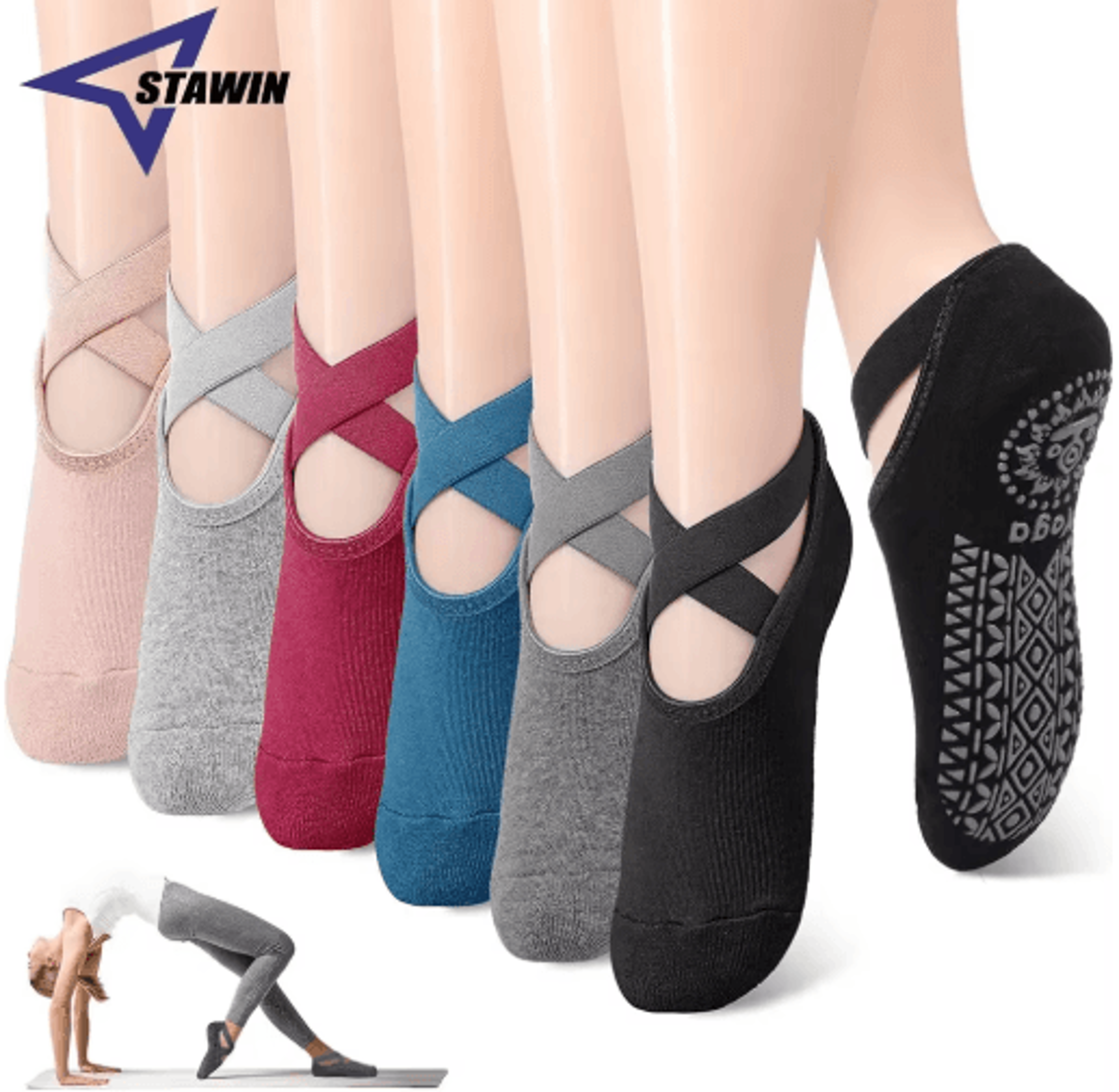 womens non-slip yoga grip socks – ballet & pilates socks with secure straps