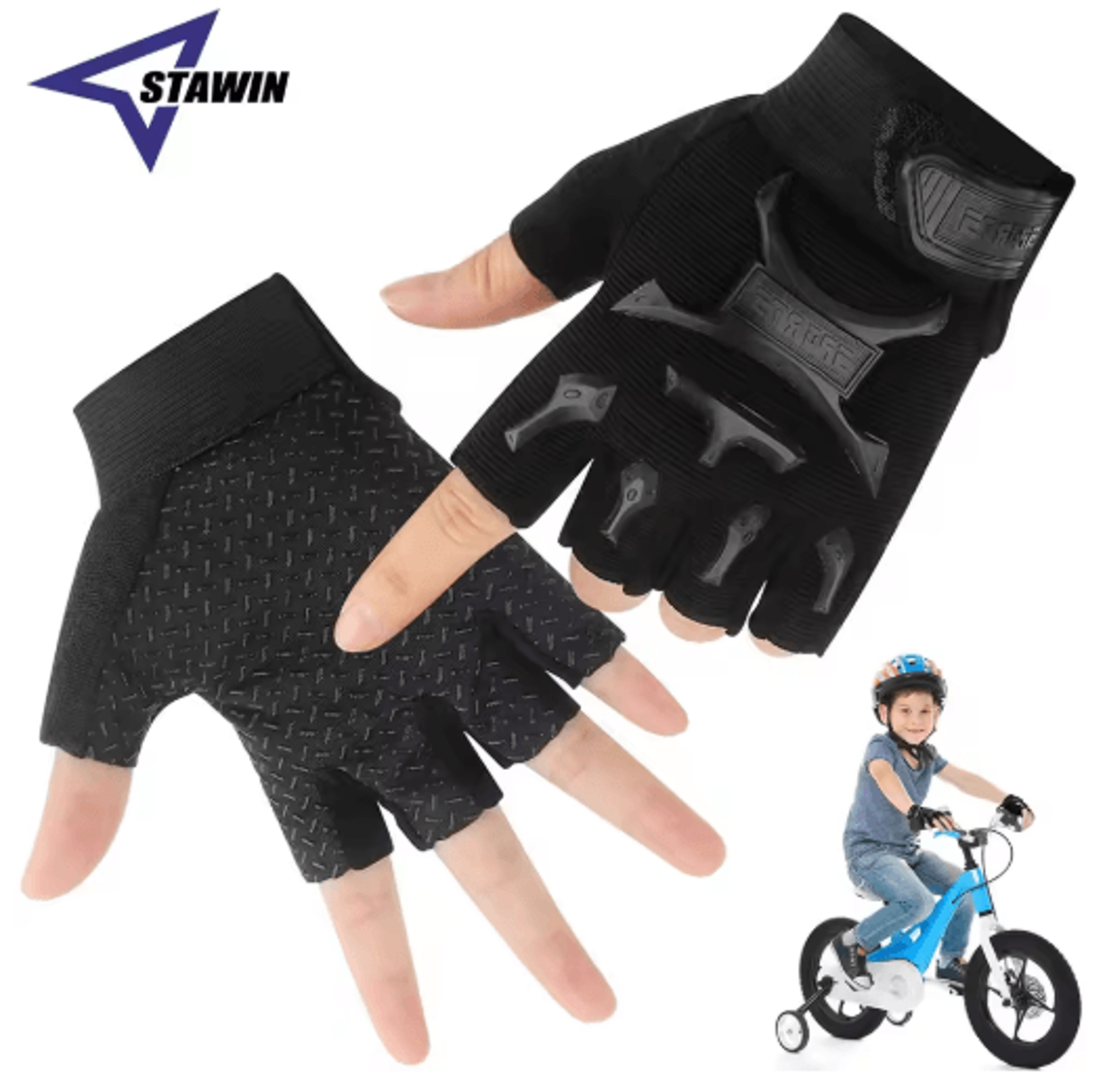 kids half-finger sports gloves – non-slip fingerless cycling gloves with adjustable wrist strap