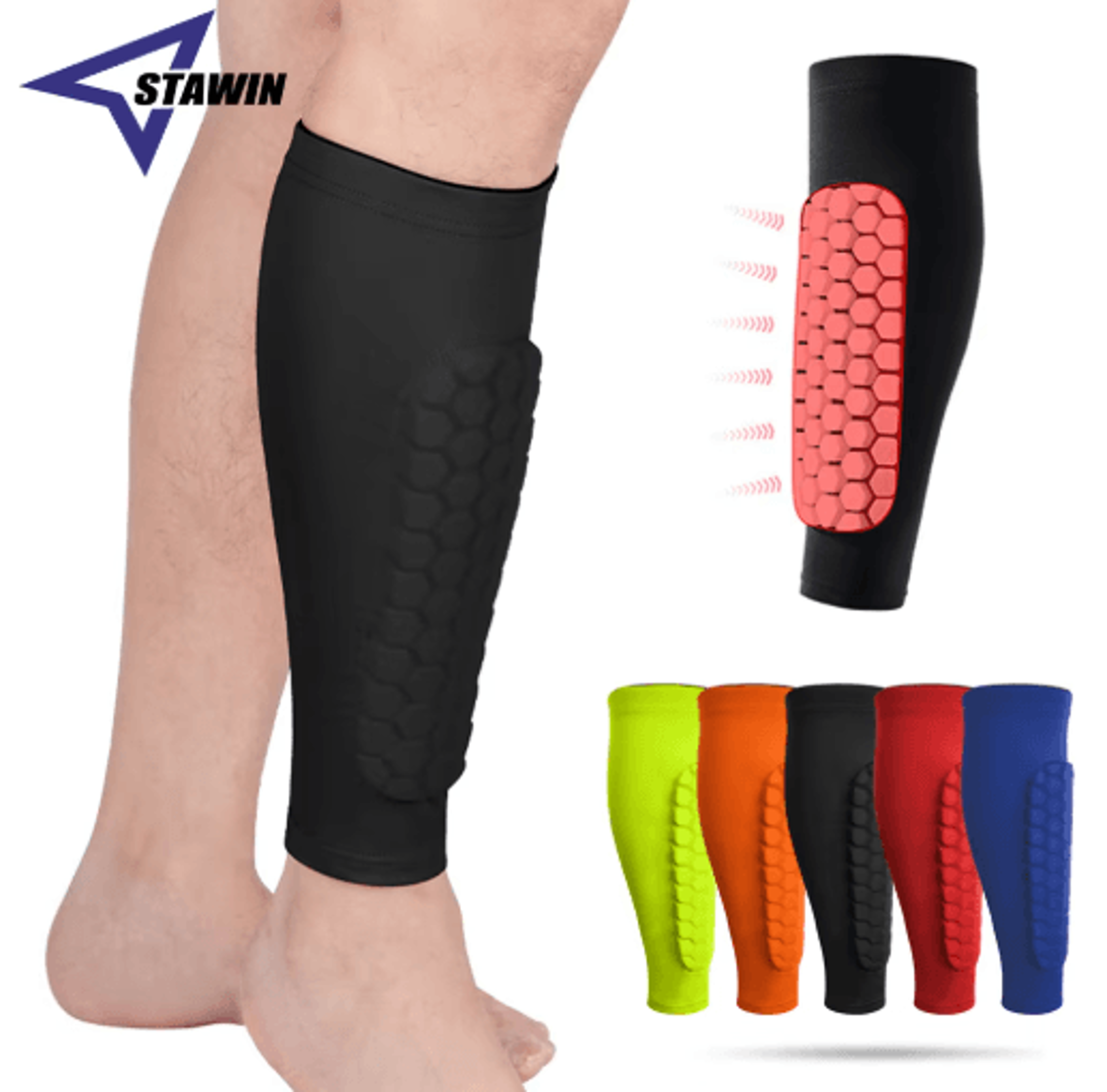 soccer shin guard compression sleeve with honeycomb padding – protective leg sleeve for kids, youth & adults