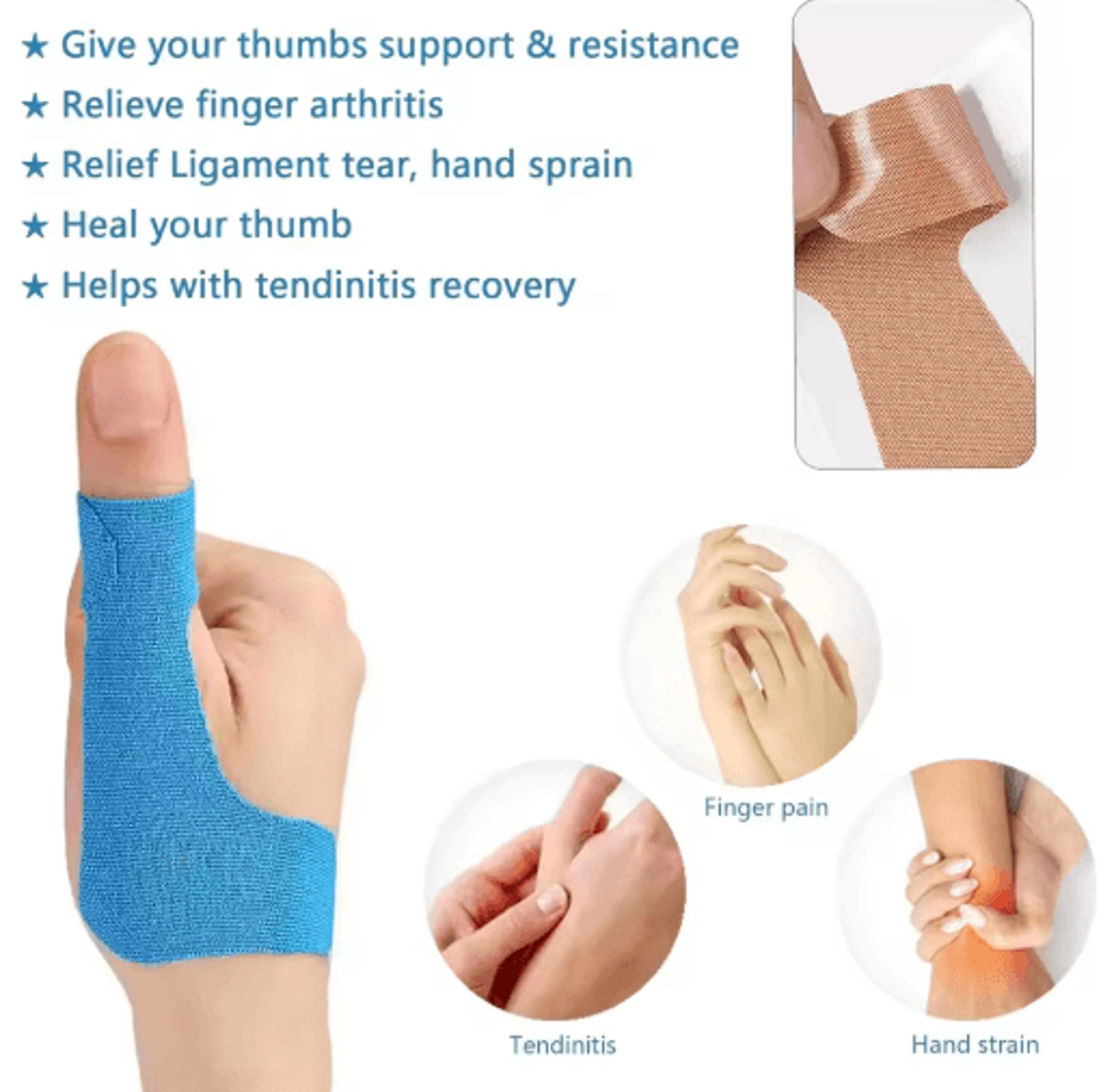 10pcs elastic kinesiology thumb tape – stretchy athletic thumb support strips for sports & daily activities