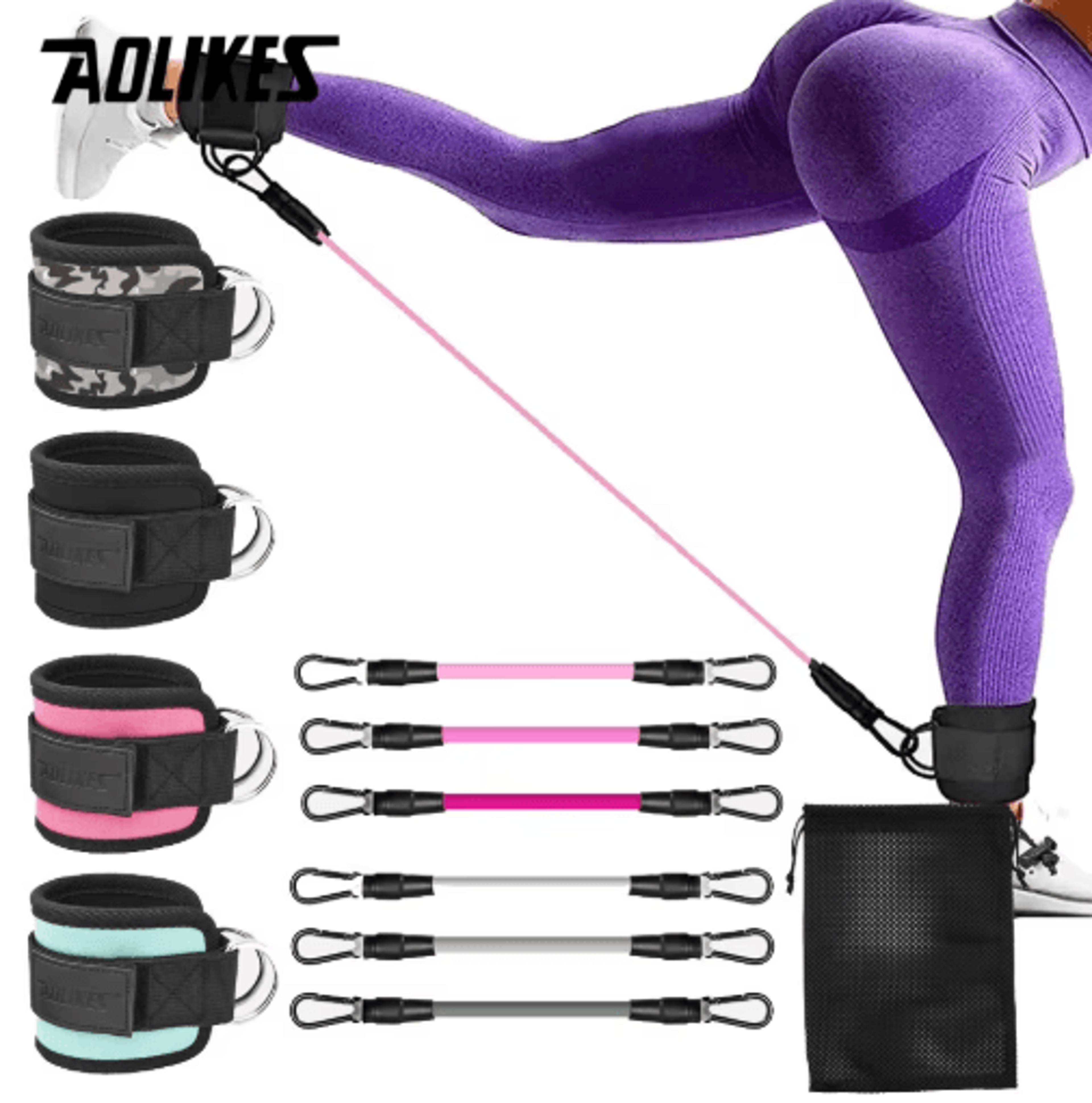 aolikes cable ankle straps – double d-ring ankle cuffs for gym glute, leg & strength training