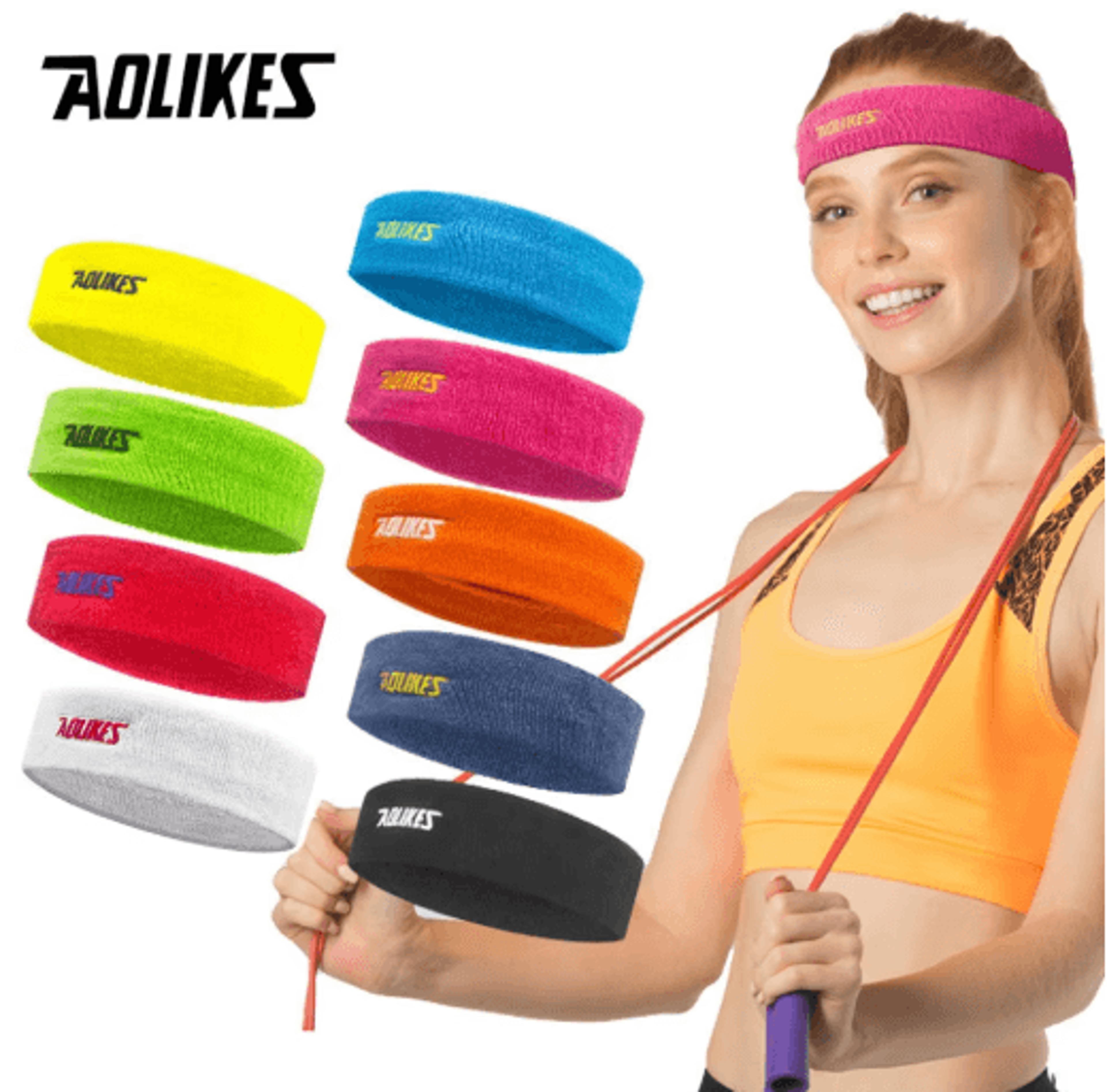 aolikes cotton sports sweat headband – absorbent sweatband for men & women, yoga, running & fitness