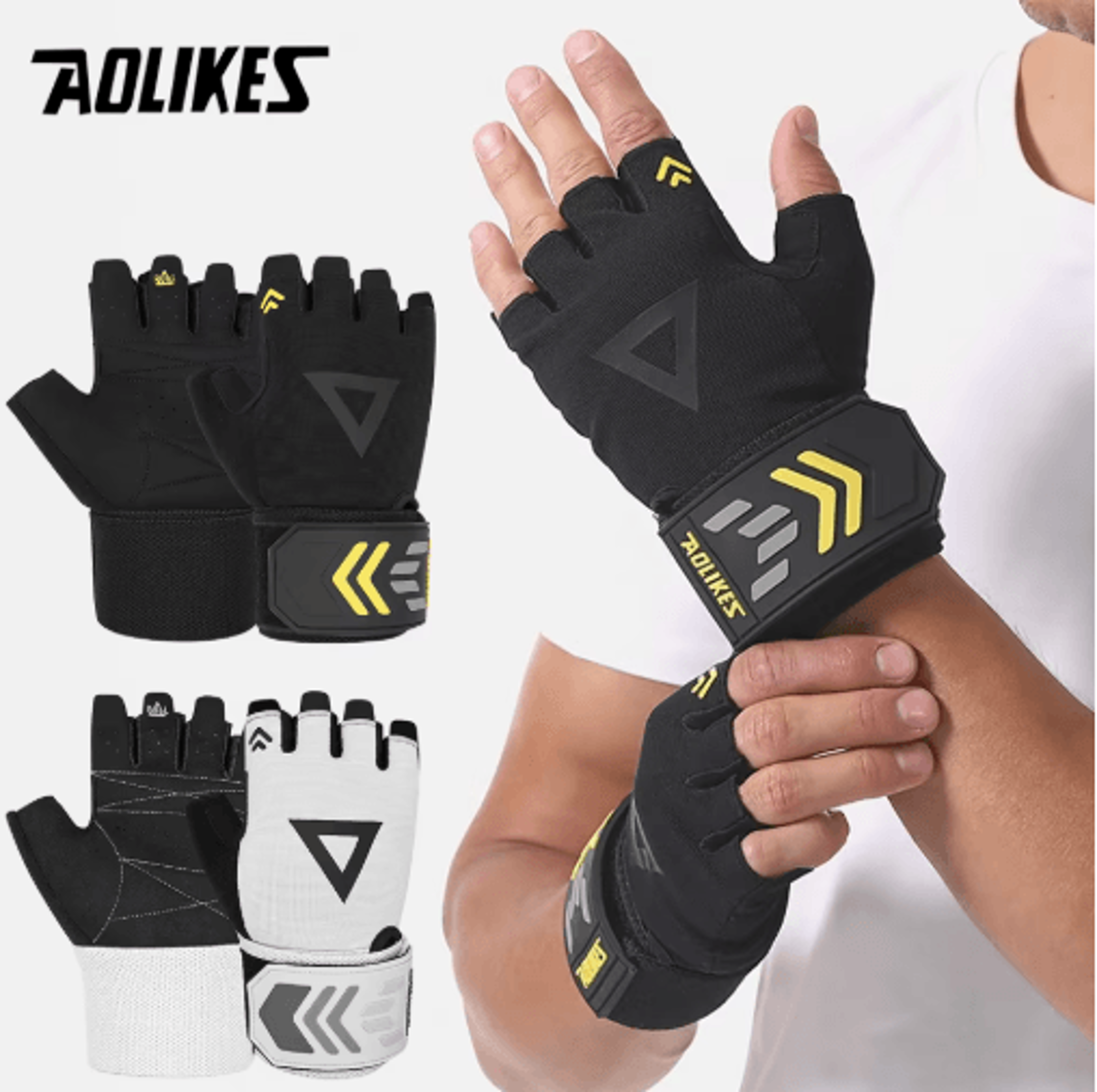 aolikes weightlifting gloves – gym gloves with wrist support for fitness, bodybuilding & powerlifting