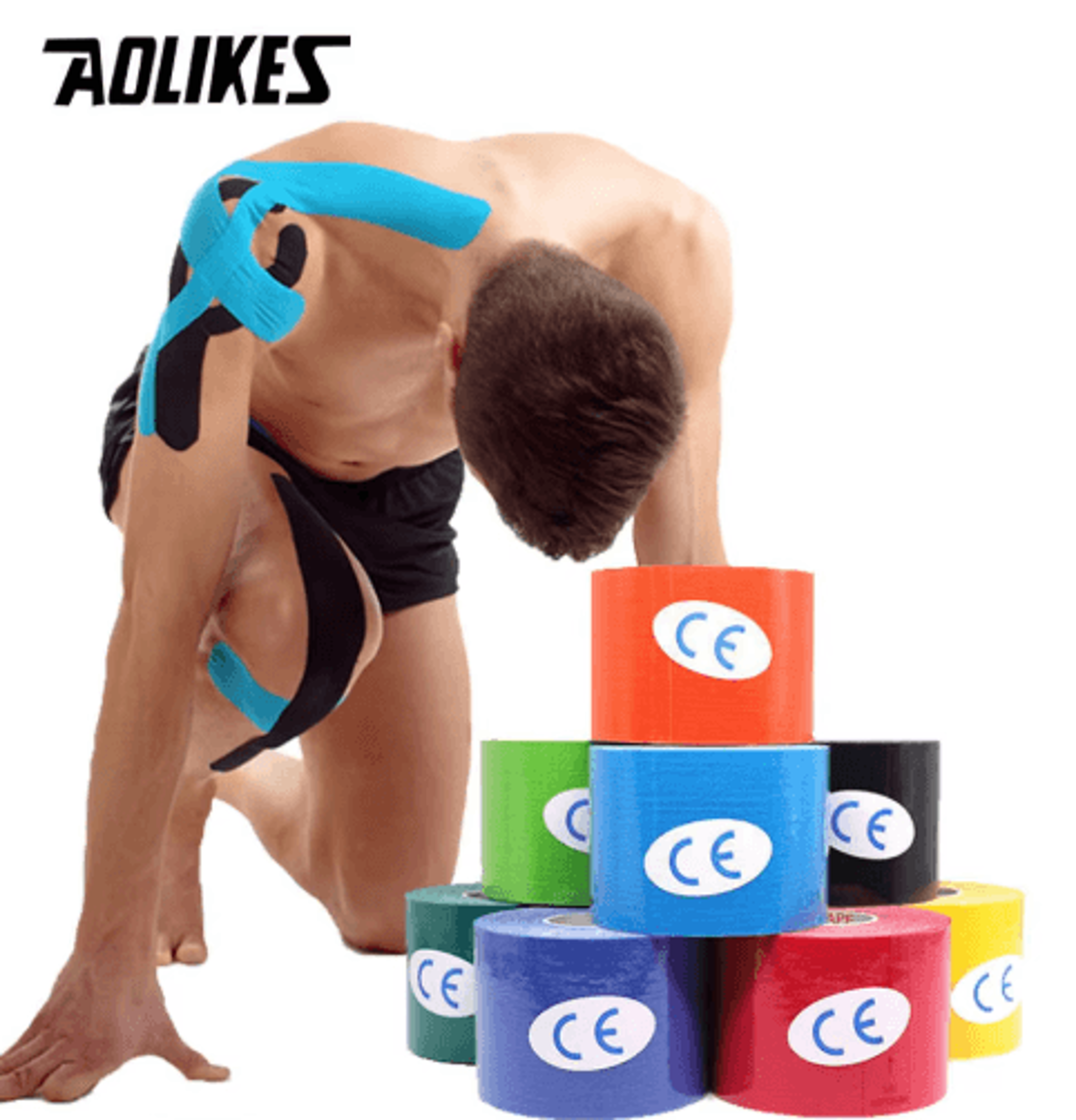 aolikes kinesiology tape – waterproof athletic tape for sports, fitness, muscle & joint support (2 sizes)