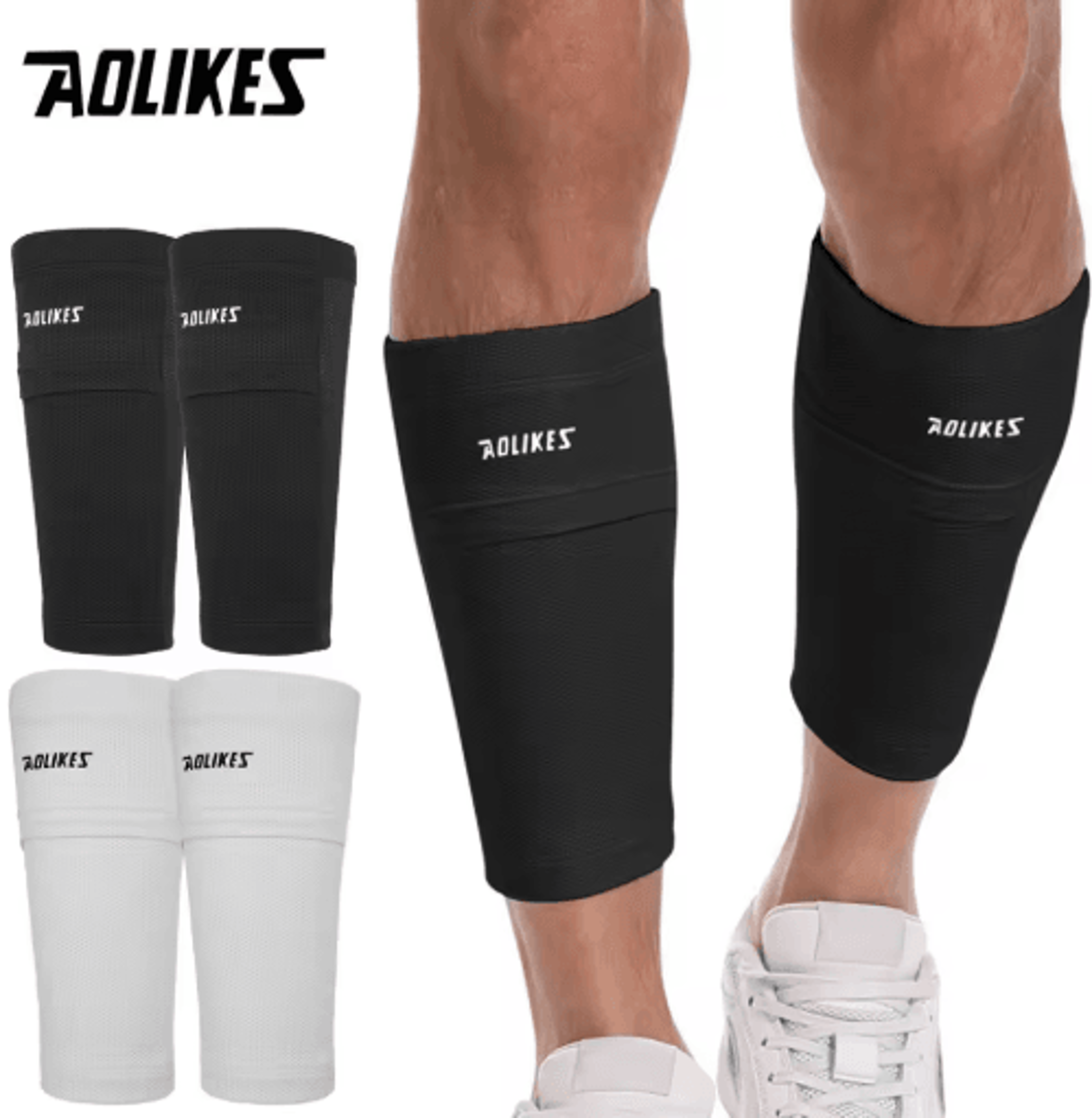 aolikes soccer shin guard sleeves with pocket – compression football calf protectors for adults & youth