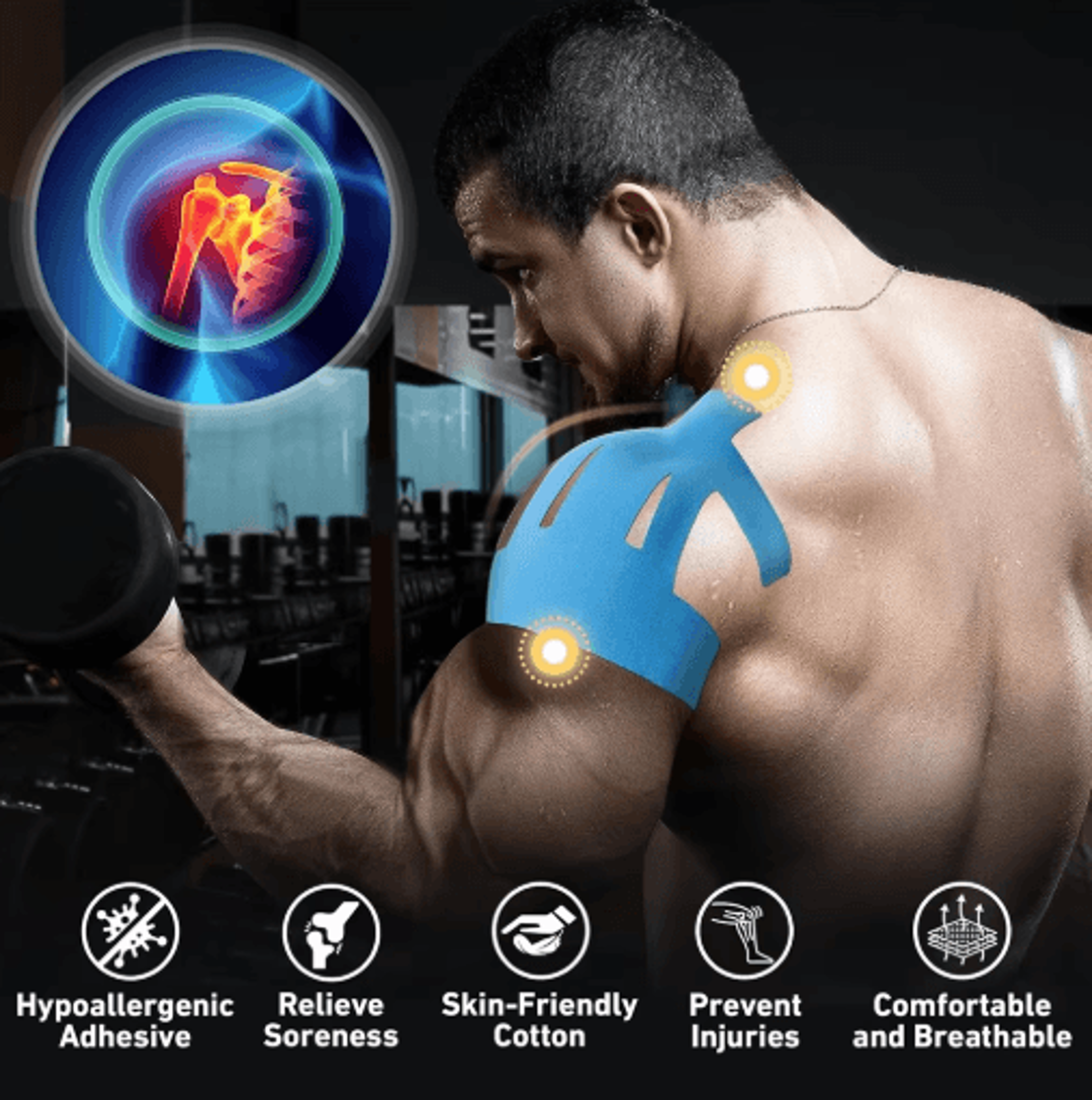 10pcs precut kinesiology tape for shoulder pain relief – waterproof elastic support for rotator cuff & muscle recovery