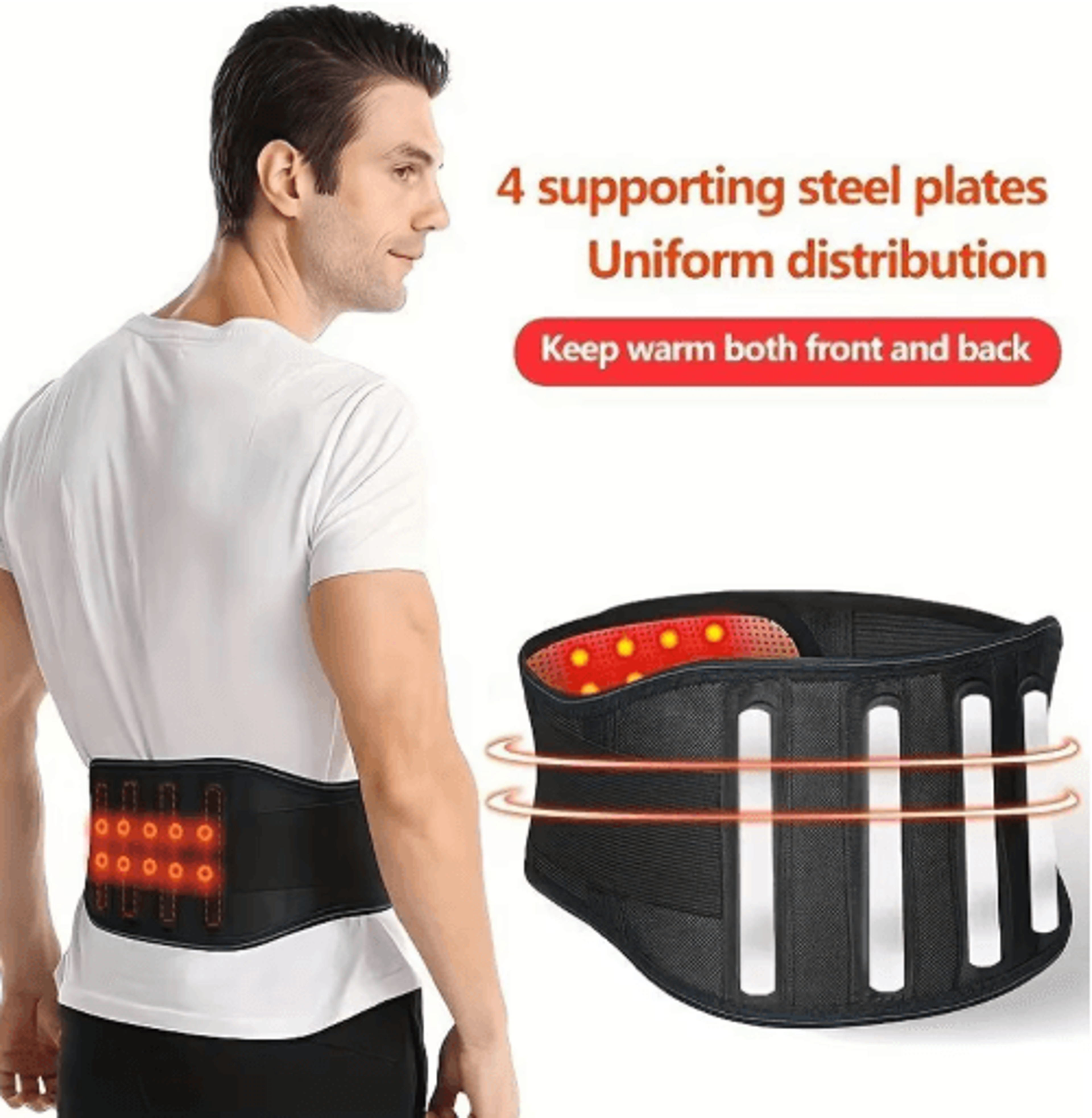 heating back brace for lower back pain relief – adjustable lumbar support belt with heated waist wrap