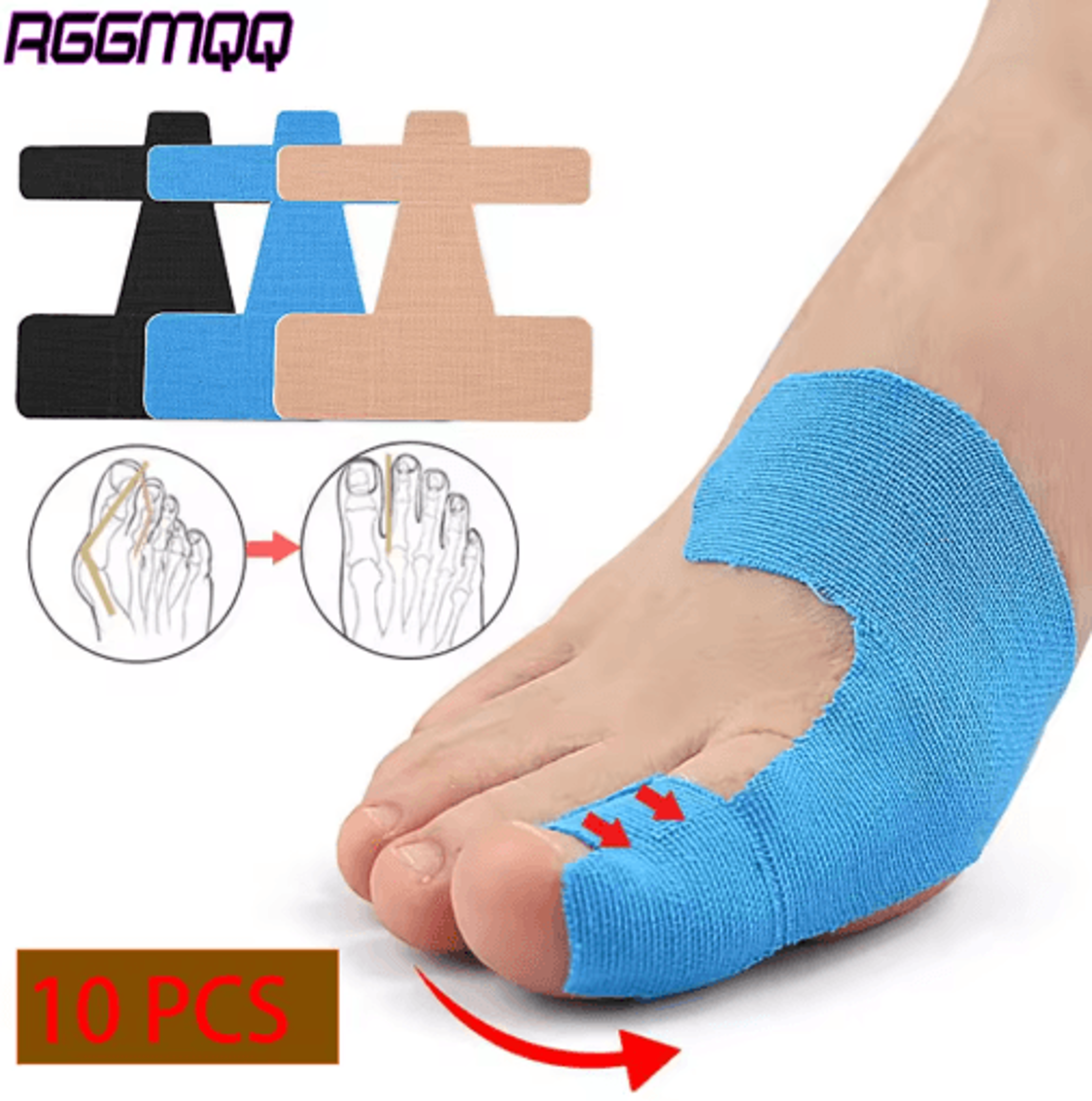 10pcs precut bunion corrector tape – breathable kinesiology tape for big toe support & alignment