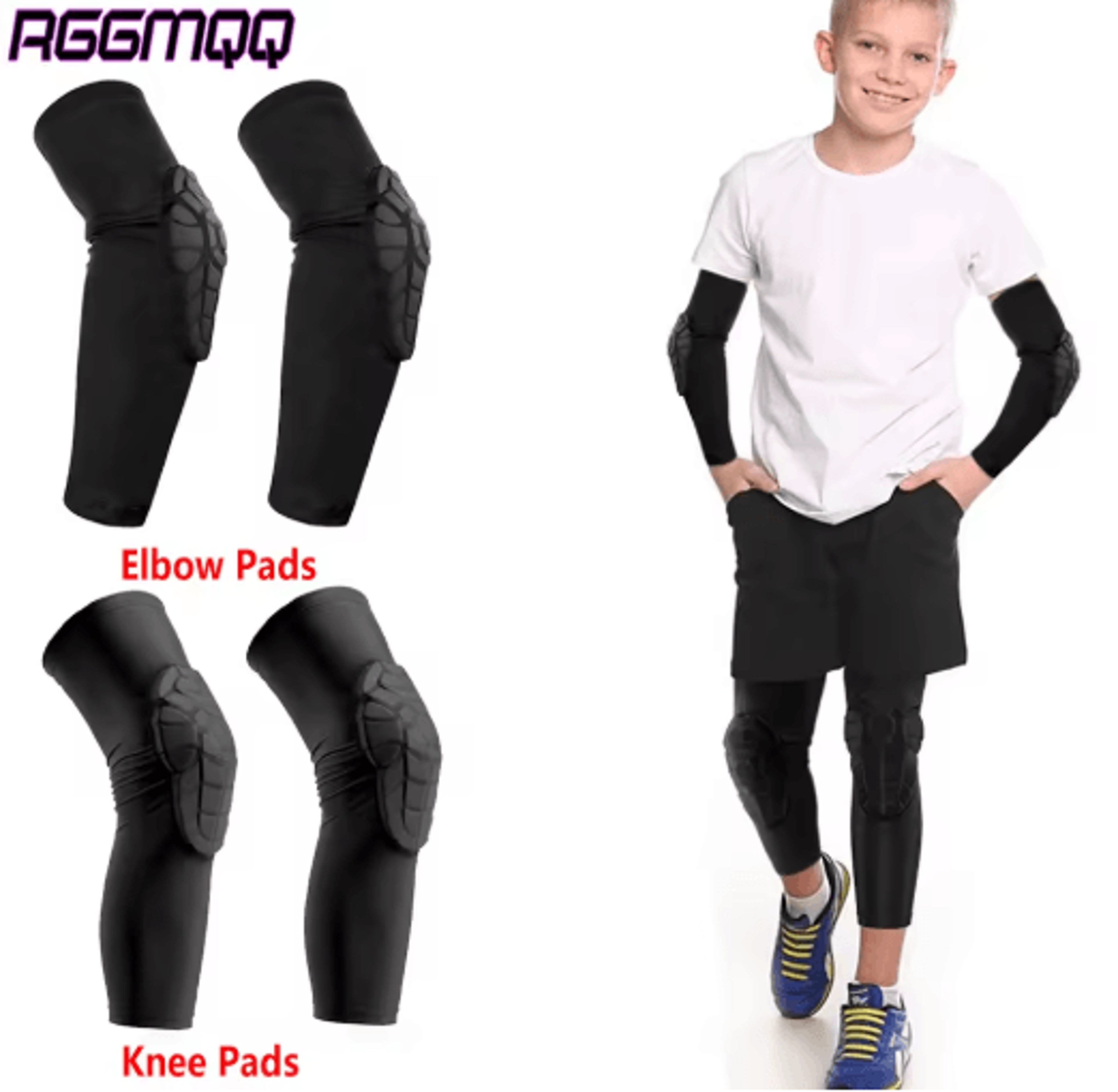 2pcs kids honeycomb compression knee & elbow pads – youth protective sports gear for ages 5–15