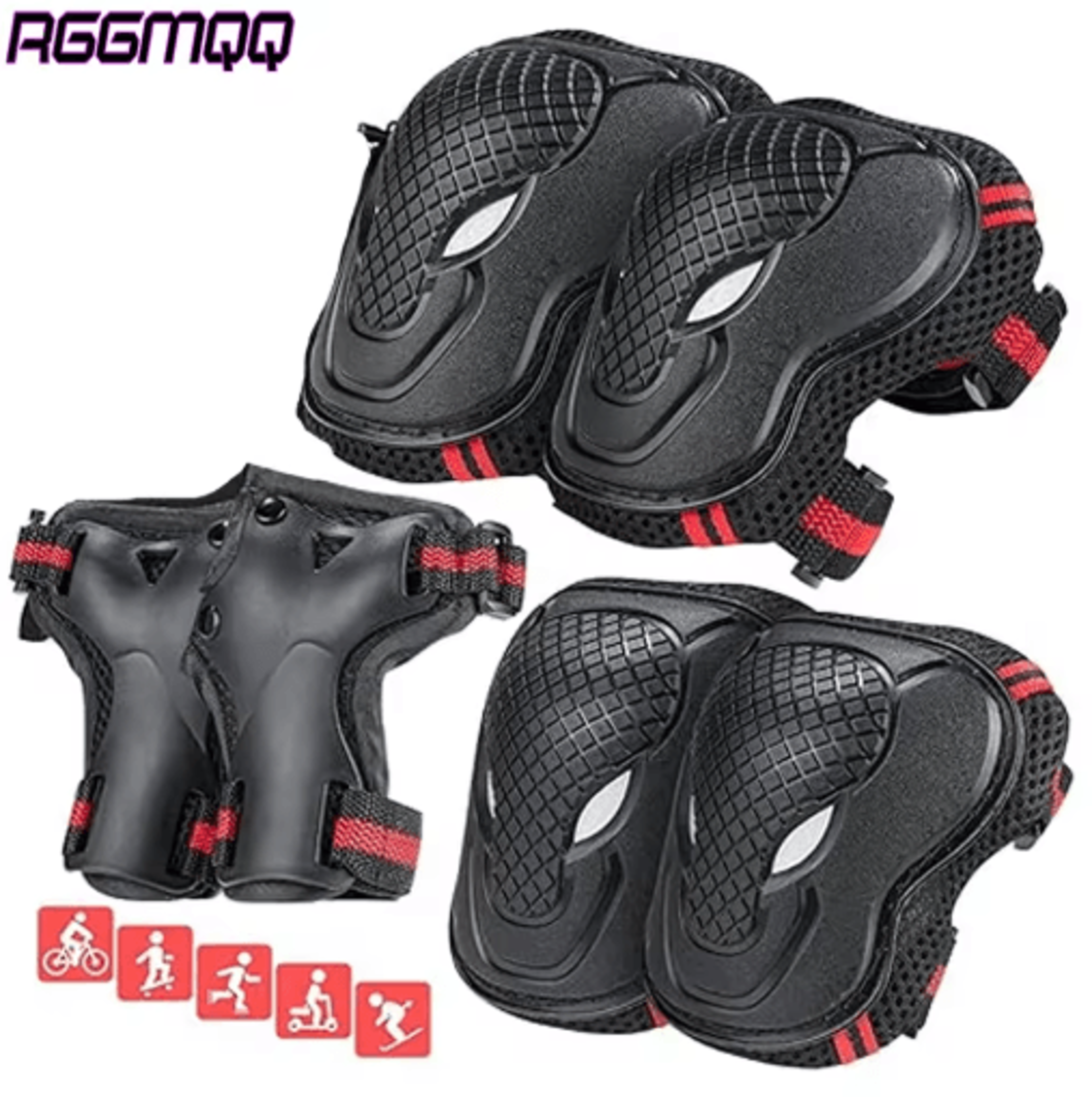 6pcs adult & youth protective gear set – knee pads, elbow pads & wrist guards for skating, cycling & sports