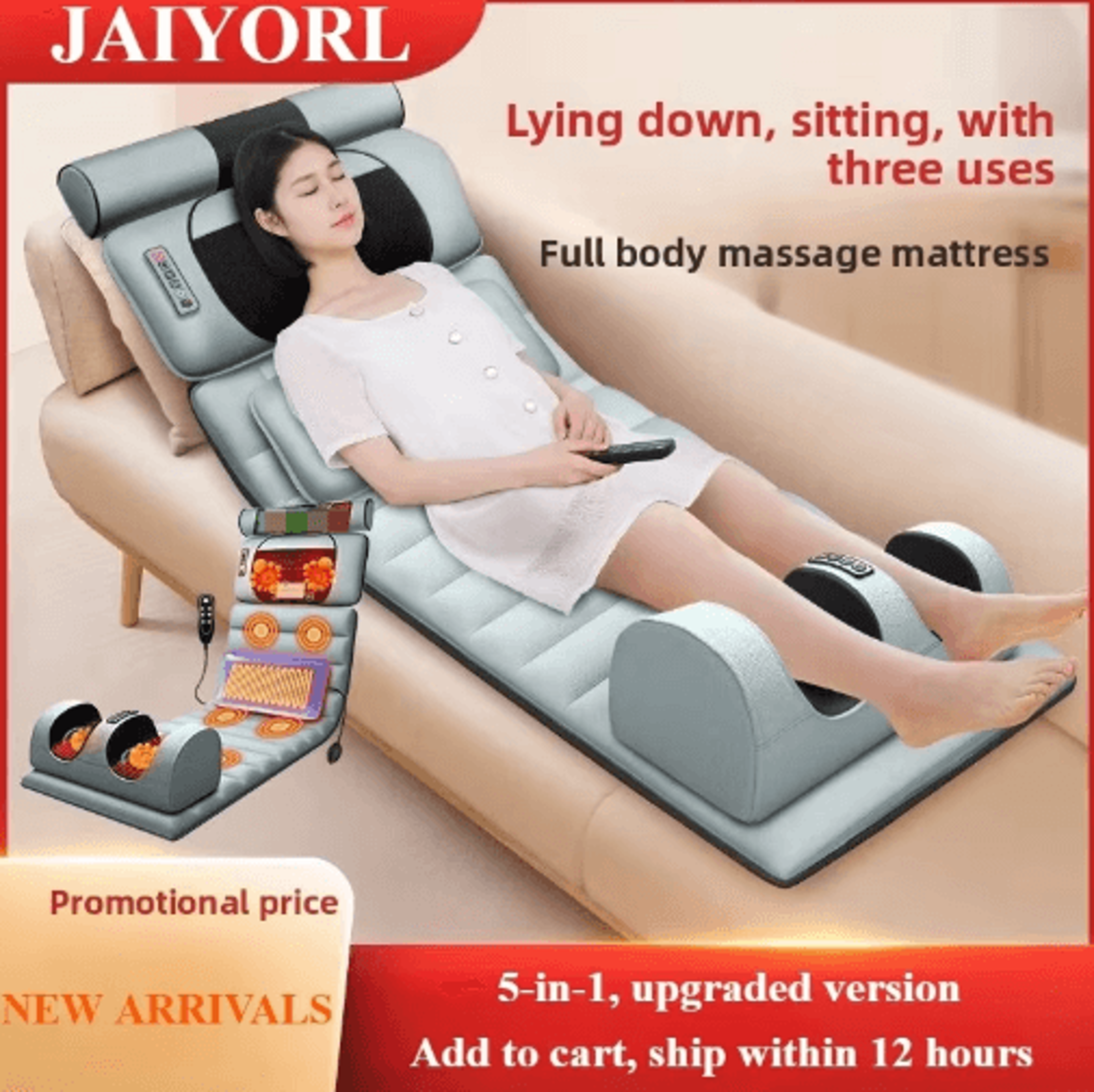 electric full body massage mattress with heat – vibration massage cushion for neck, shoulders, back & waist