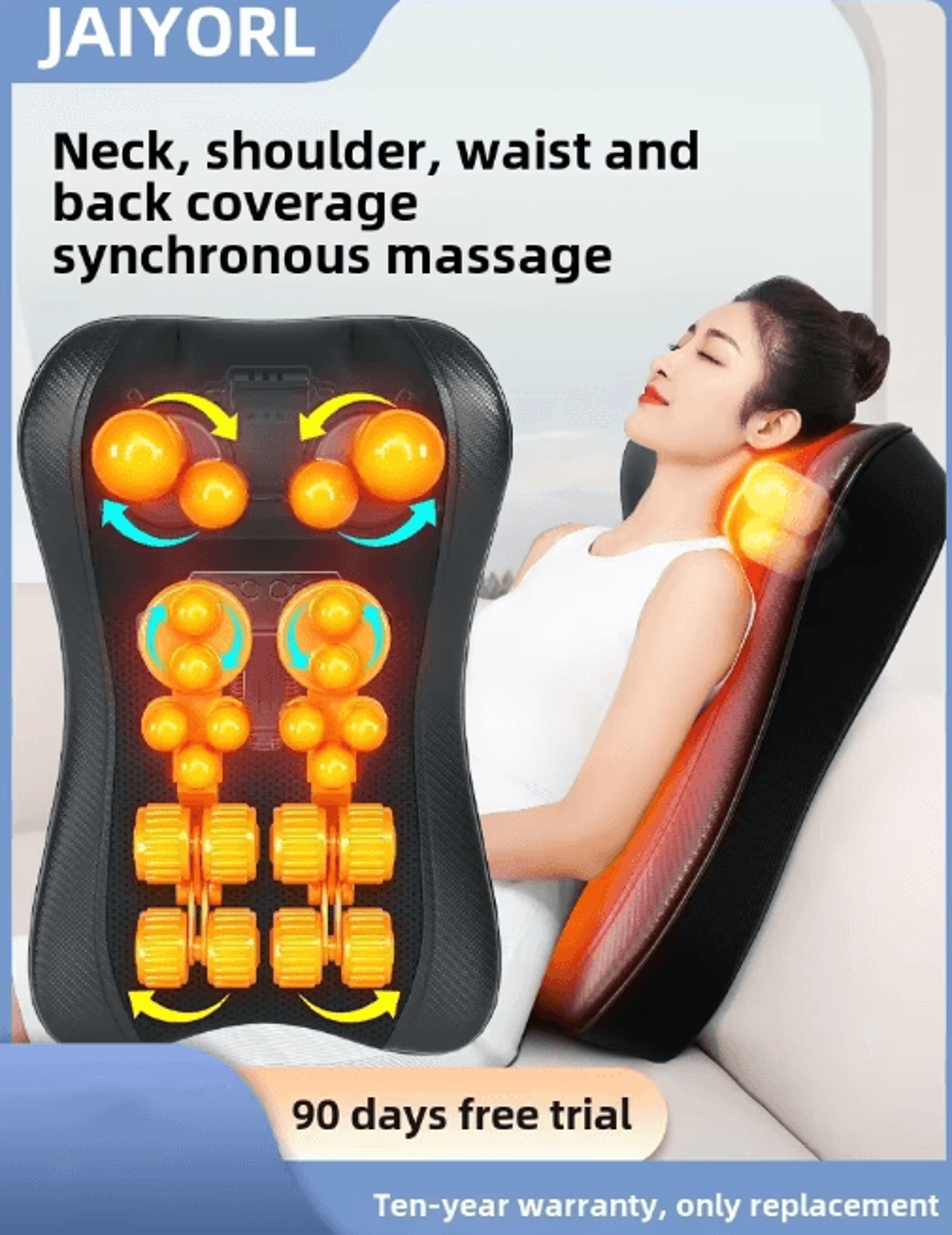 jaiyorl shiatsu neck & back massage pillow – electric deep kneading massager with heat for shoulders & muscles