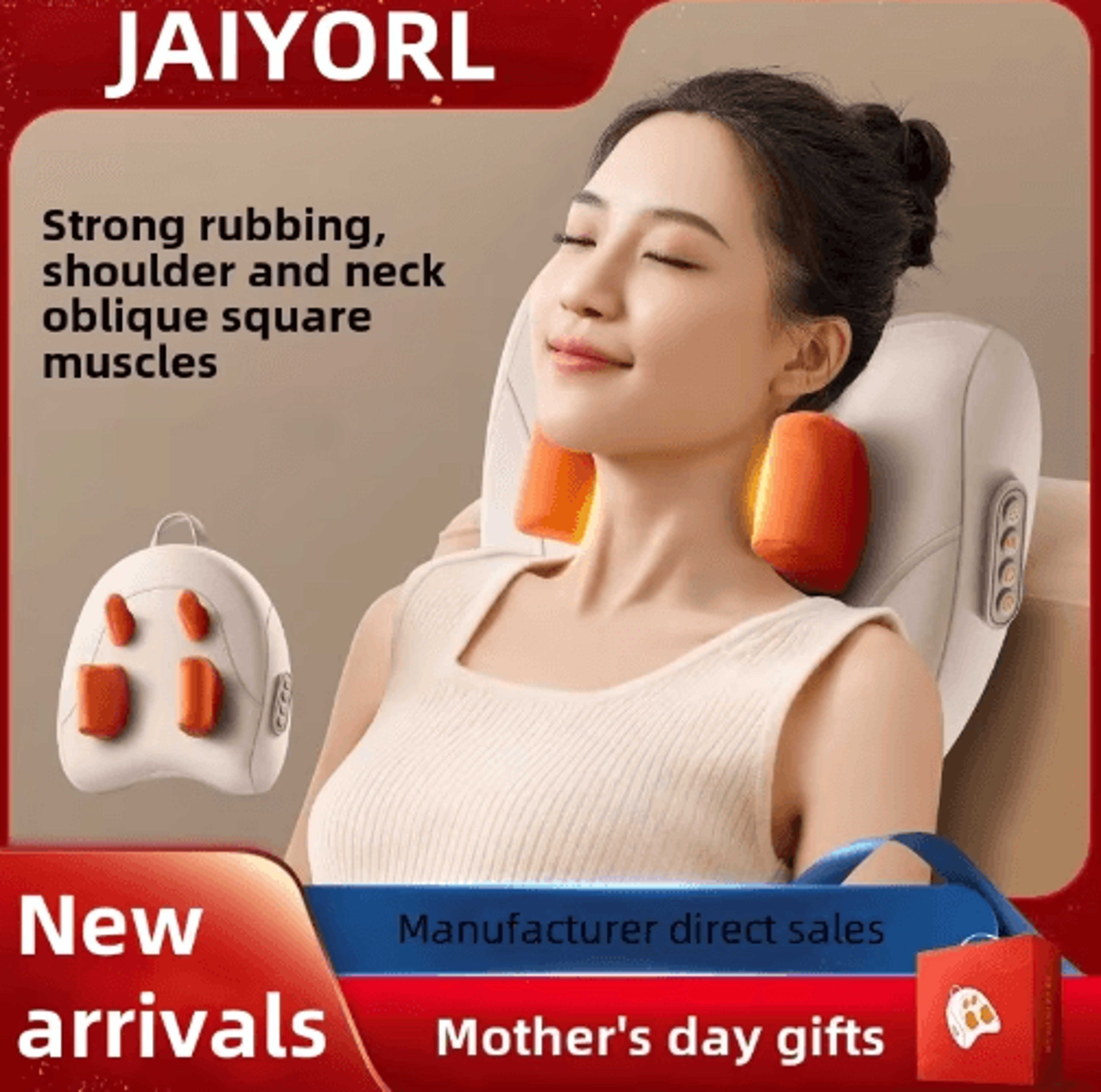 wireless shiatsu massage pillow with heat – rechargeable neck, shoulder & trapezius massager for home & car