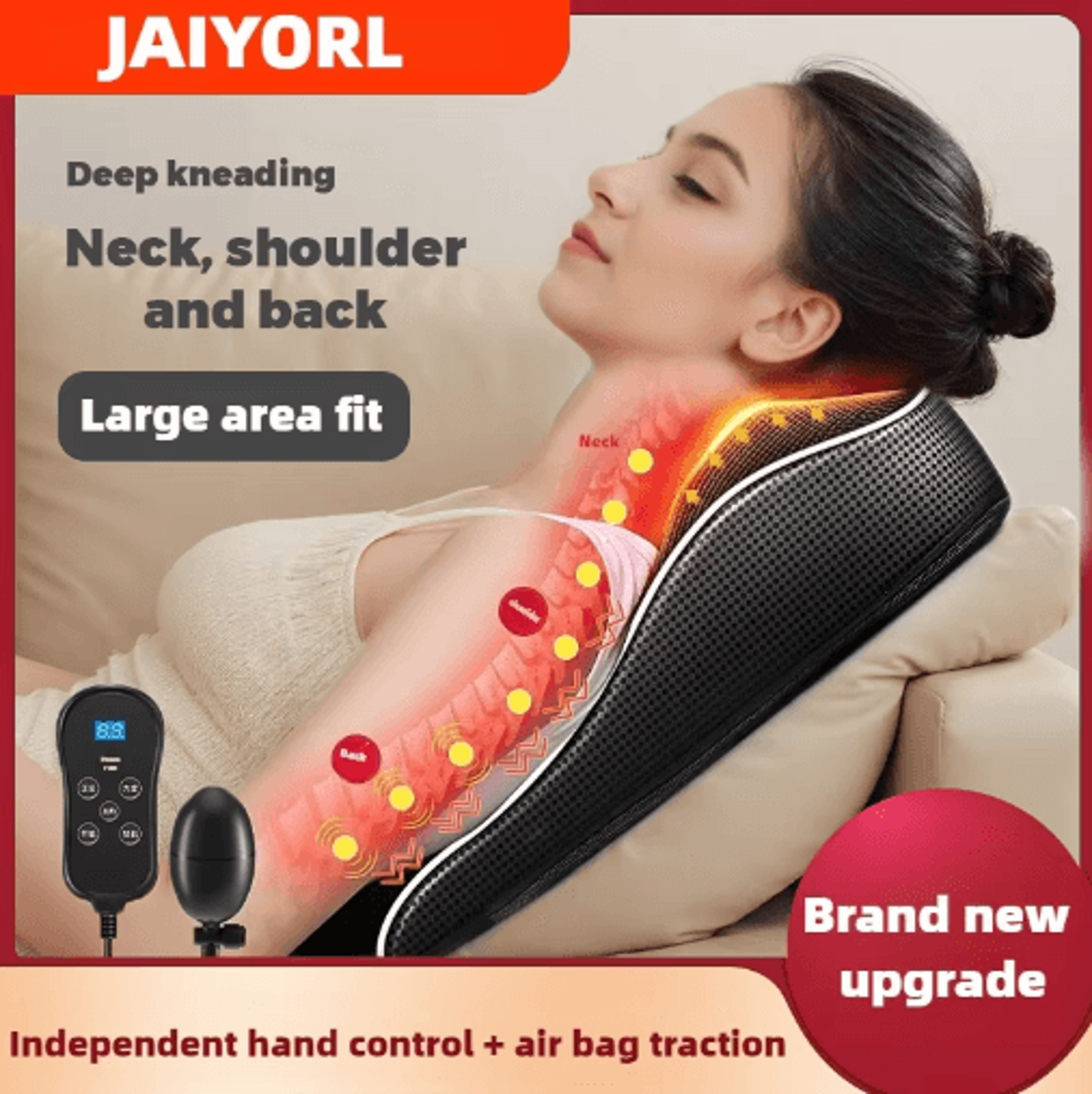 electric shiatsu neck & back massage pillow with heat – vibration massager for head, cervical & body