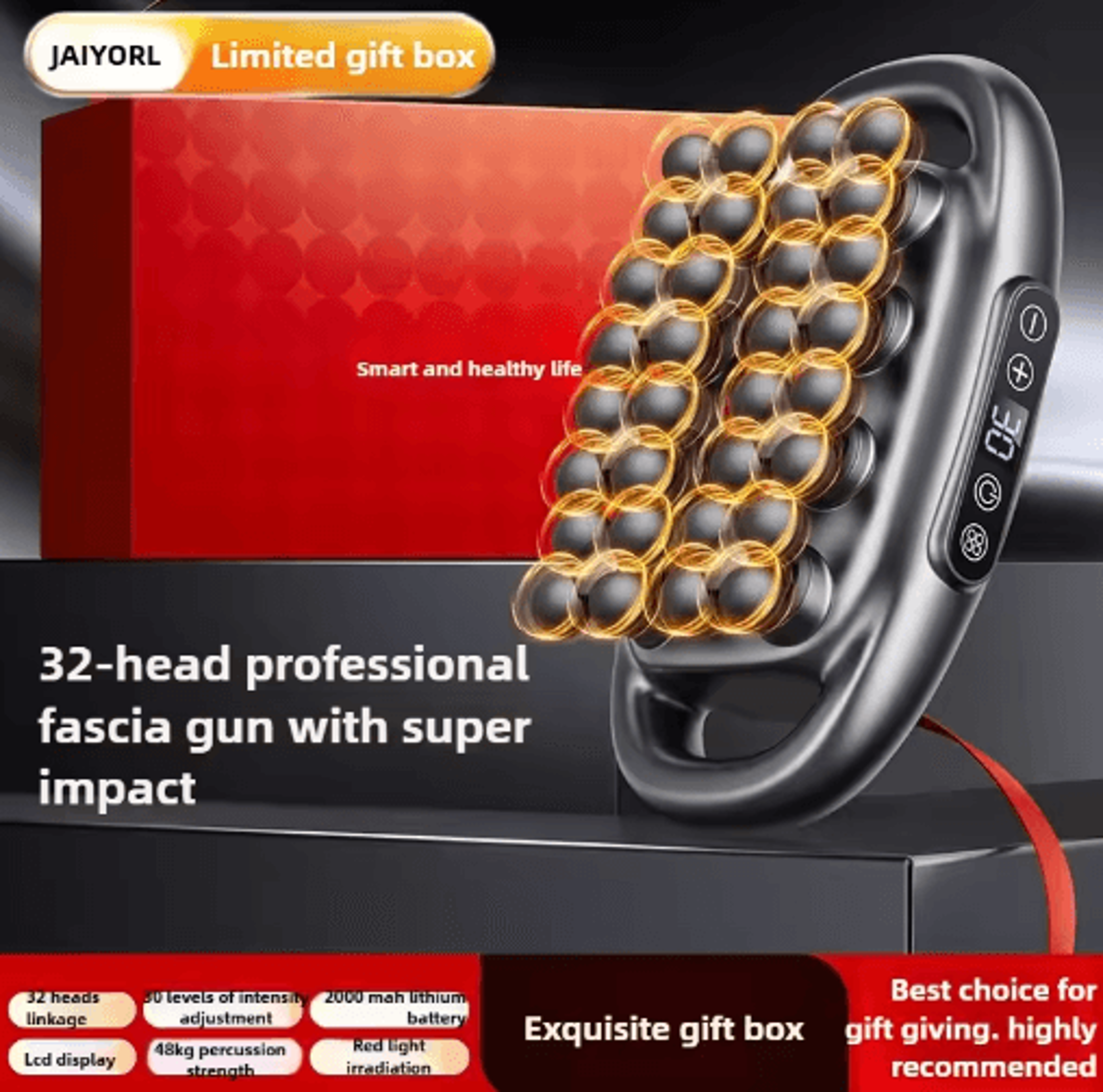 32-head heated massage gun – high-power wireless deep tissue muscle massager