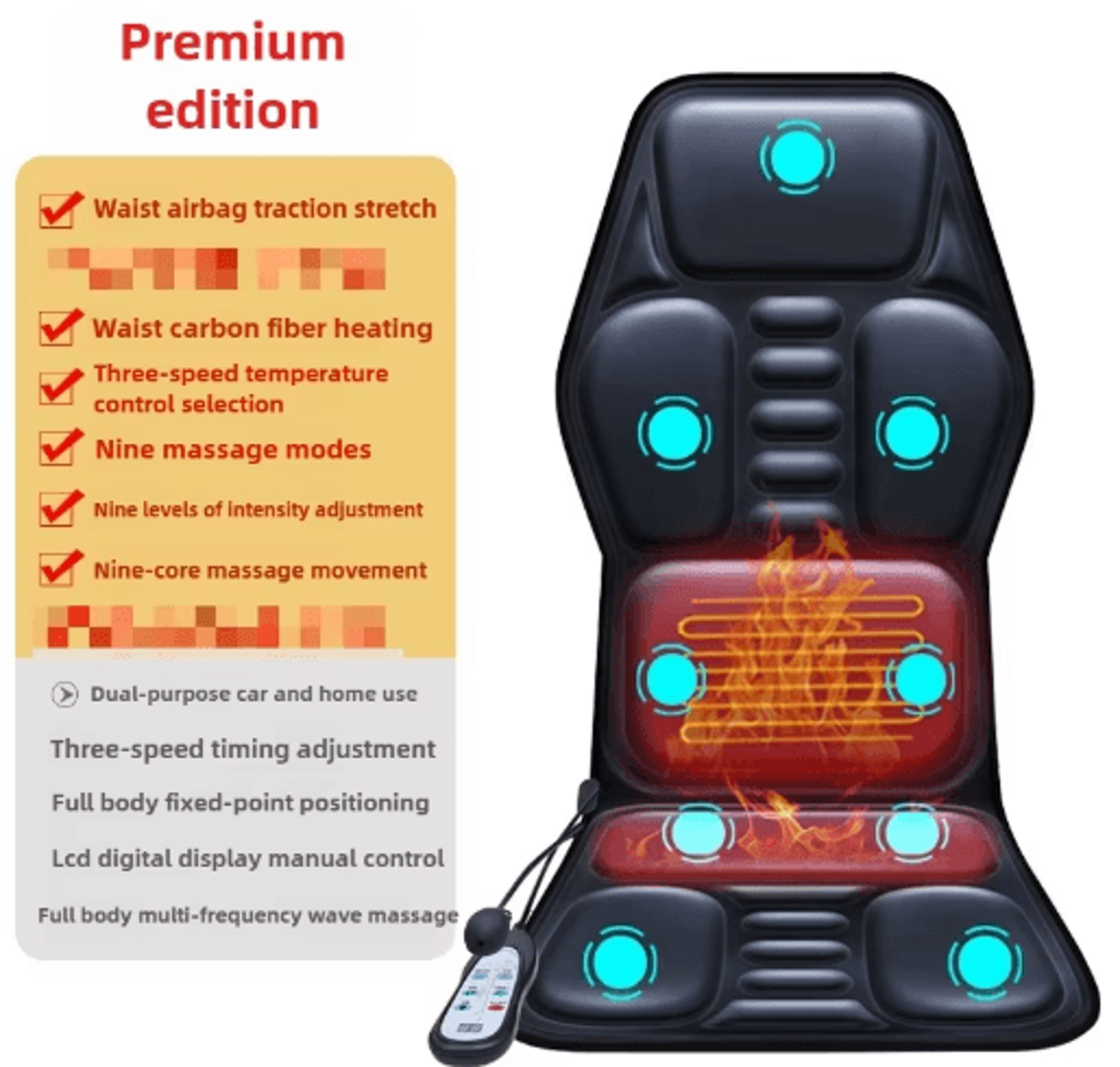 heated car massage seat cushion – vibrating back & lumbar airbag massage chair cushion