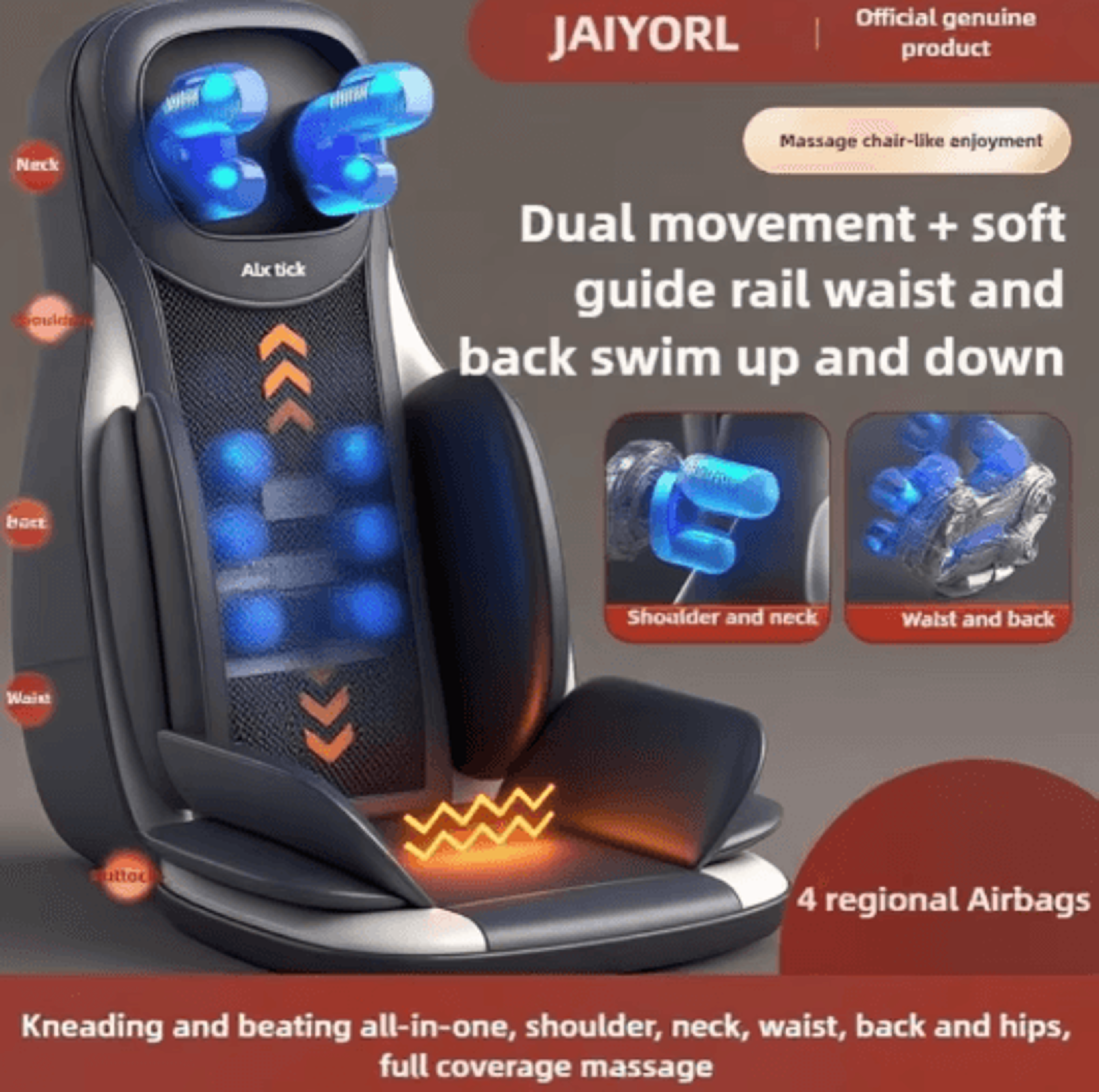 airbag shiatsu massage chair pad – heated neck, back & full body seat massager with 2d/3d kneading