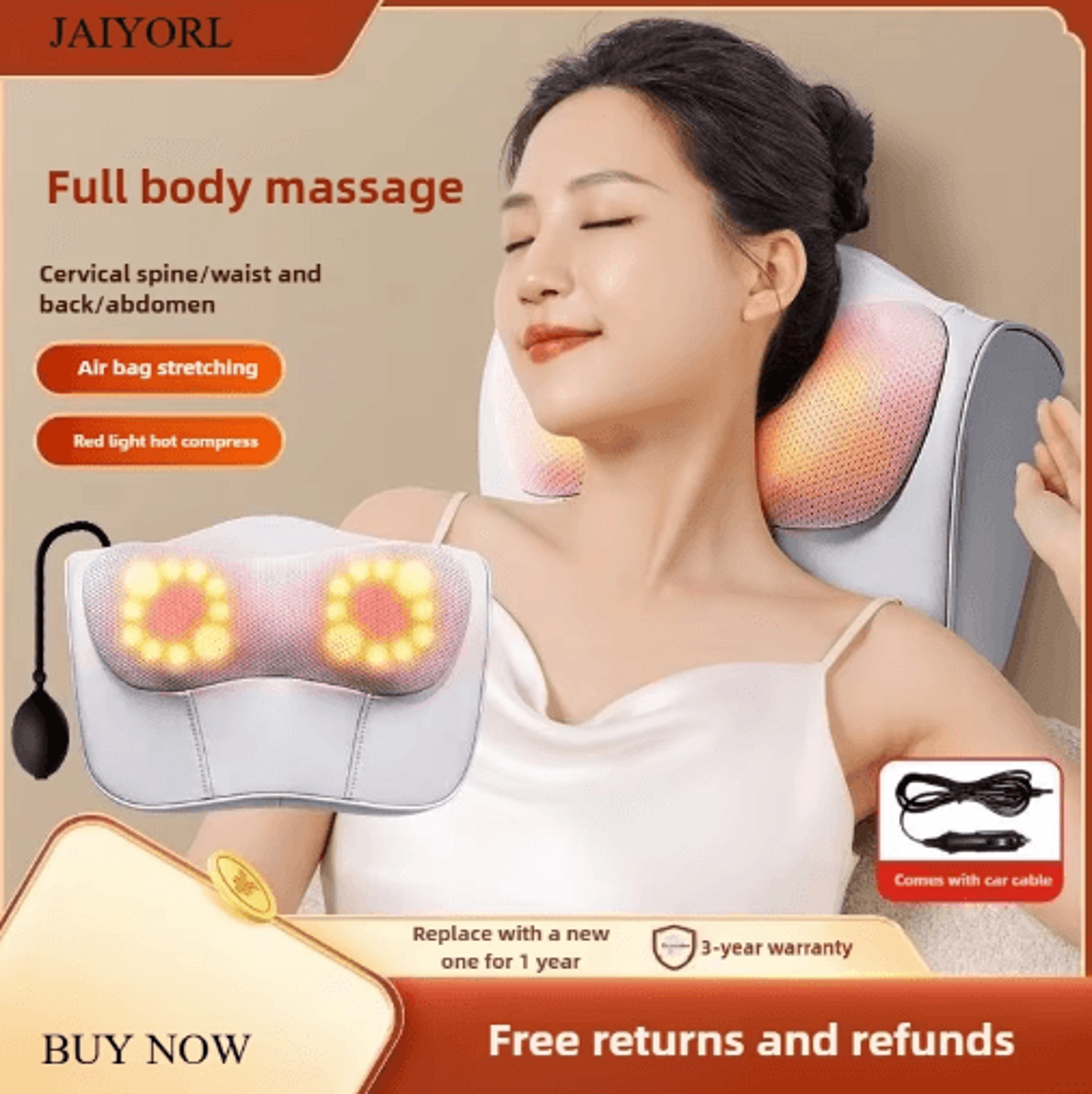 electric shiatsu neck massage pillow with heat for neck, back, waist & shoulders