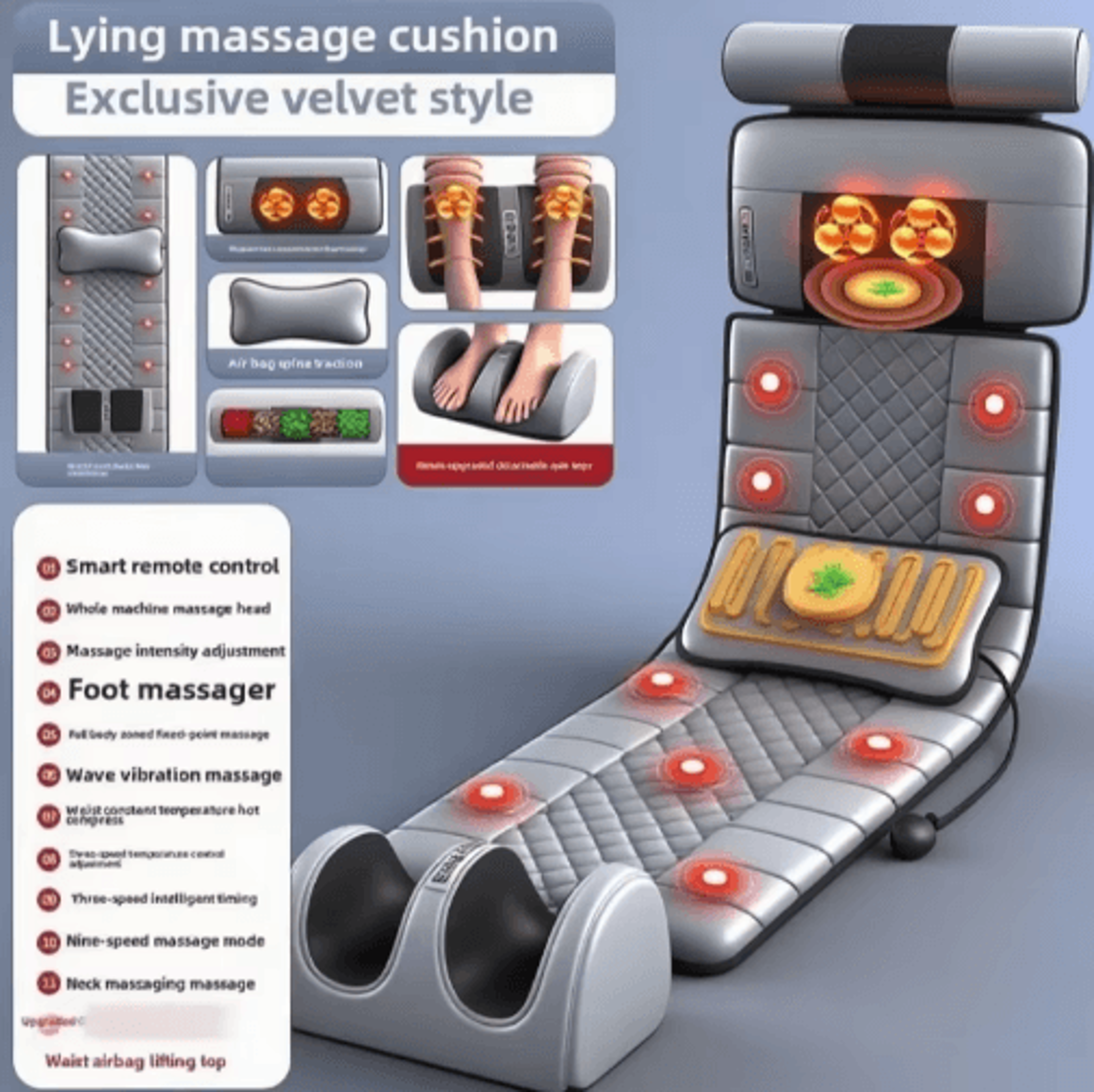 full body massage pad with 10-zone vibration, heated massage pillow & foot calf massager