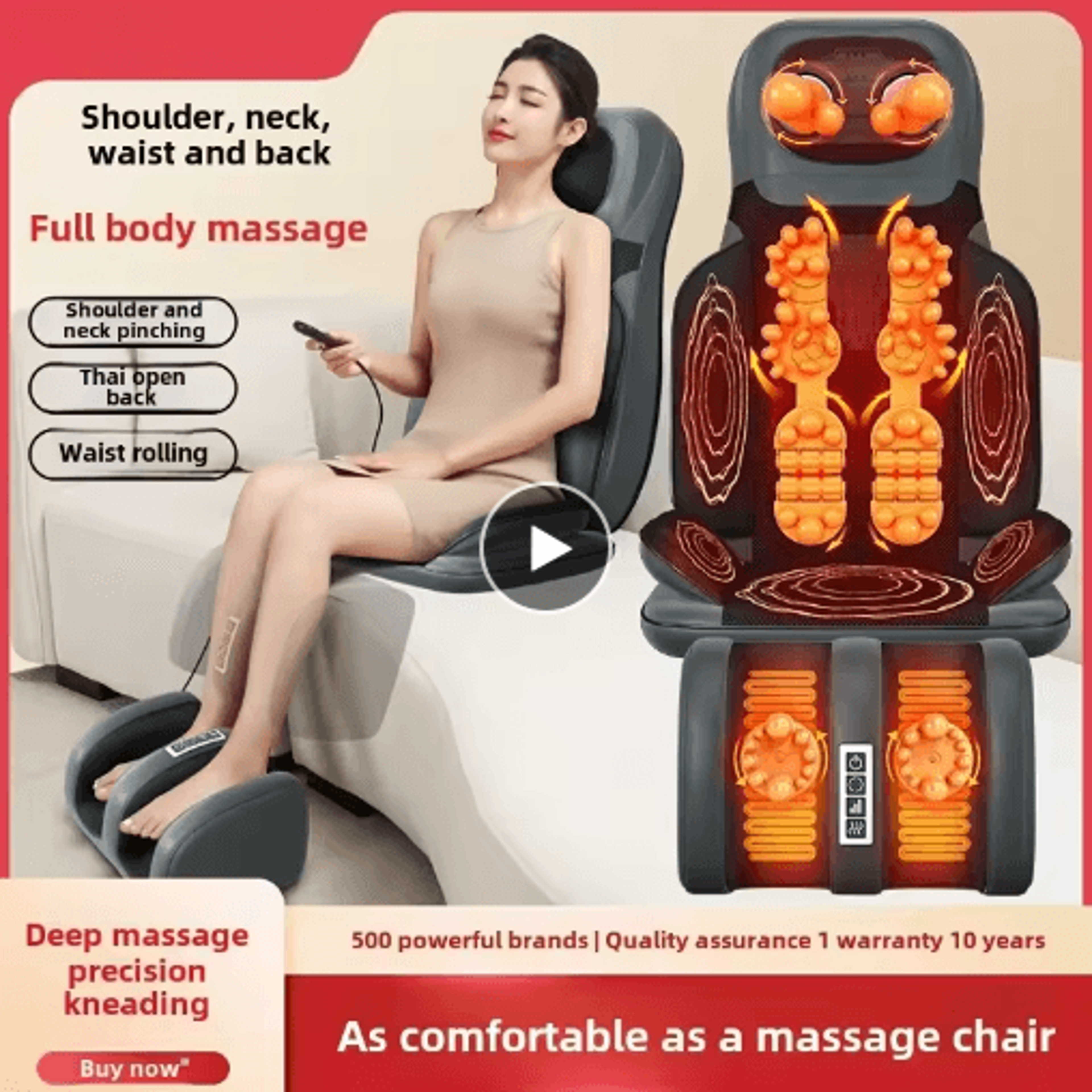 5-in-1 folding massage chair cushion with shiatsu neck, back & waist massage