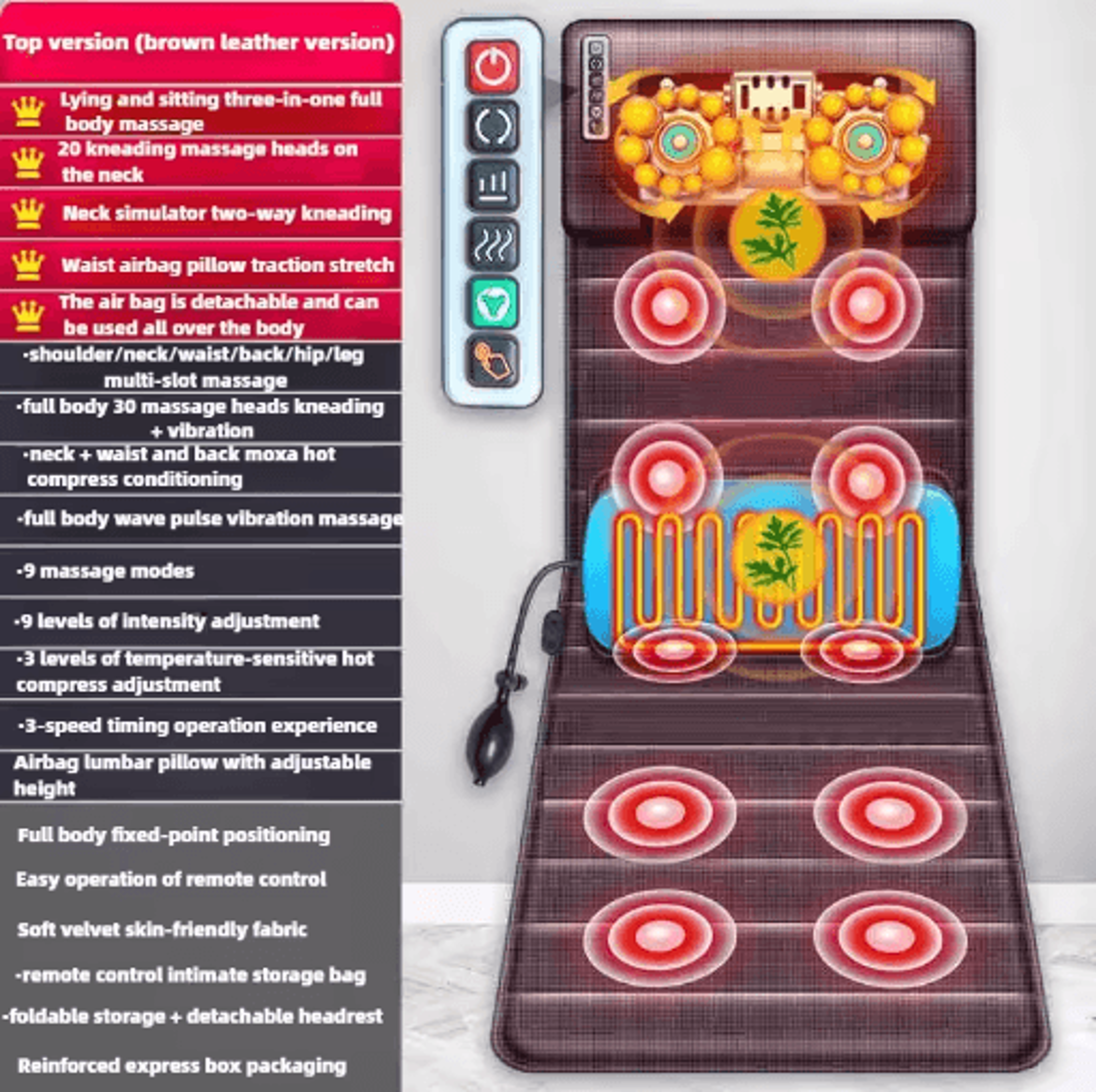 full body massage seat cushion with heat & vibration – heated back massager chair pad
