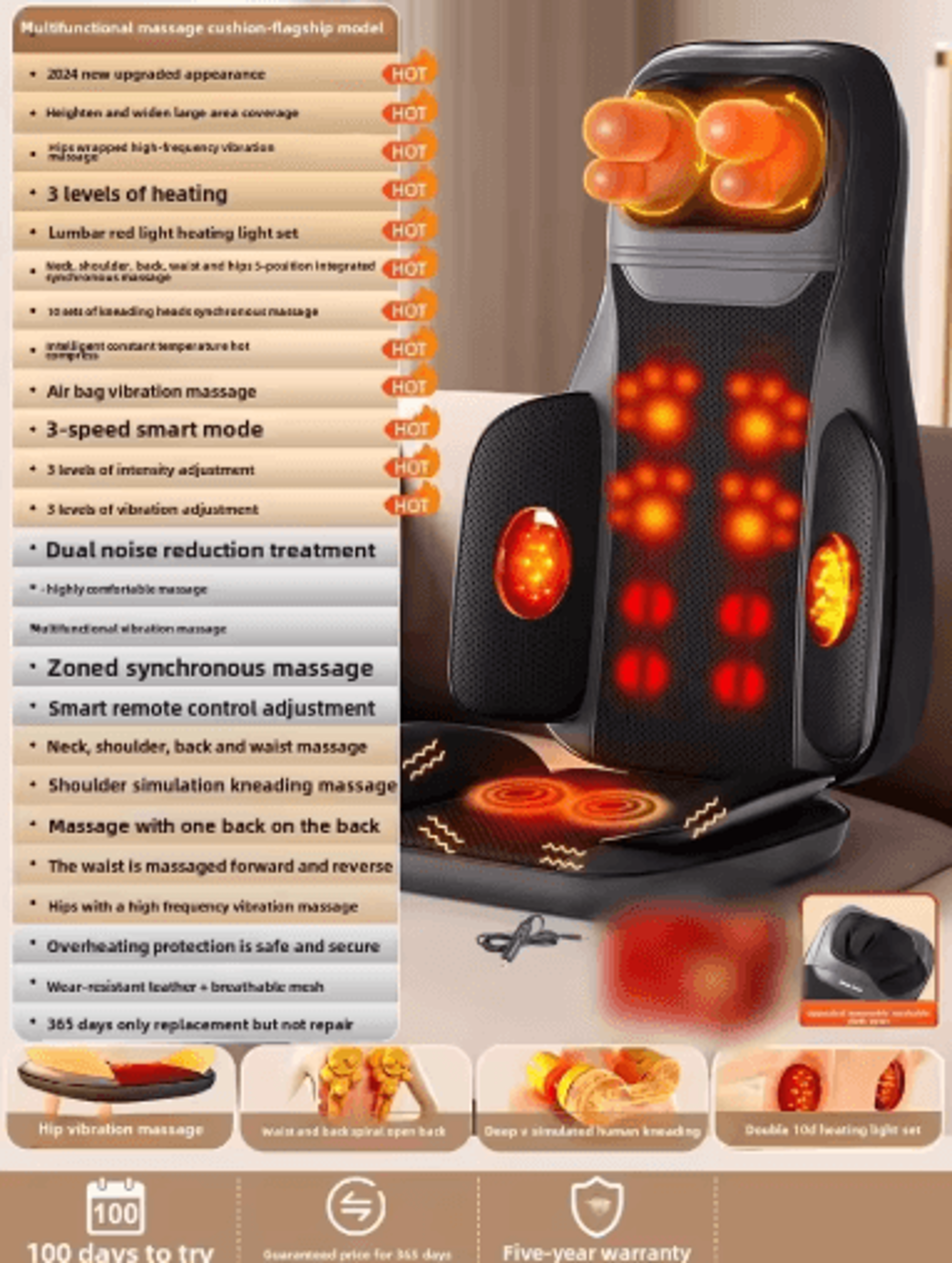 full body massage seat cushion with heat & vibration heated back massager chair pad