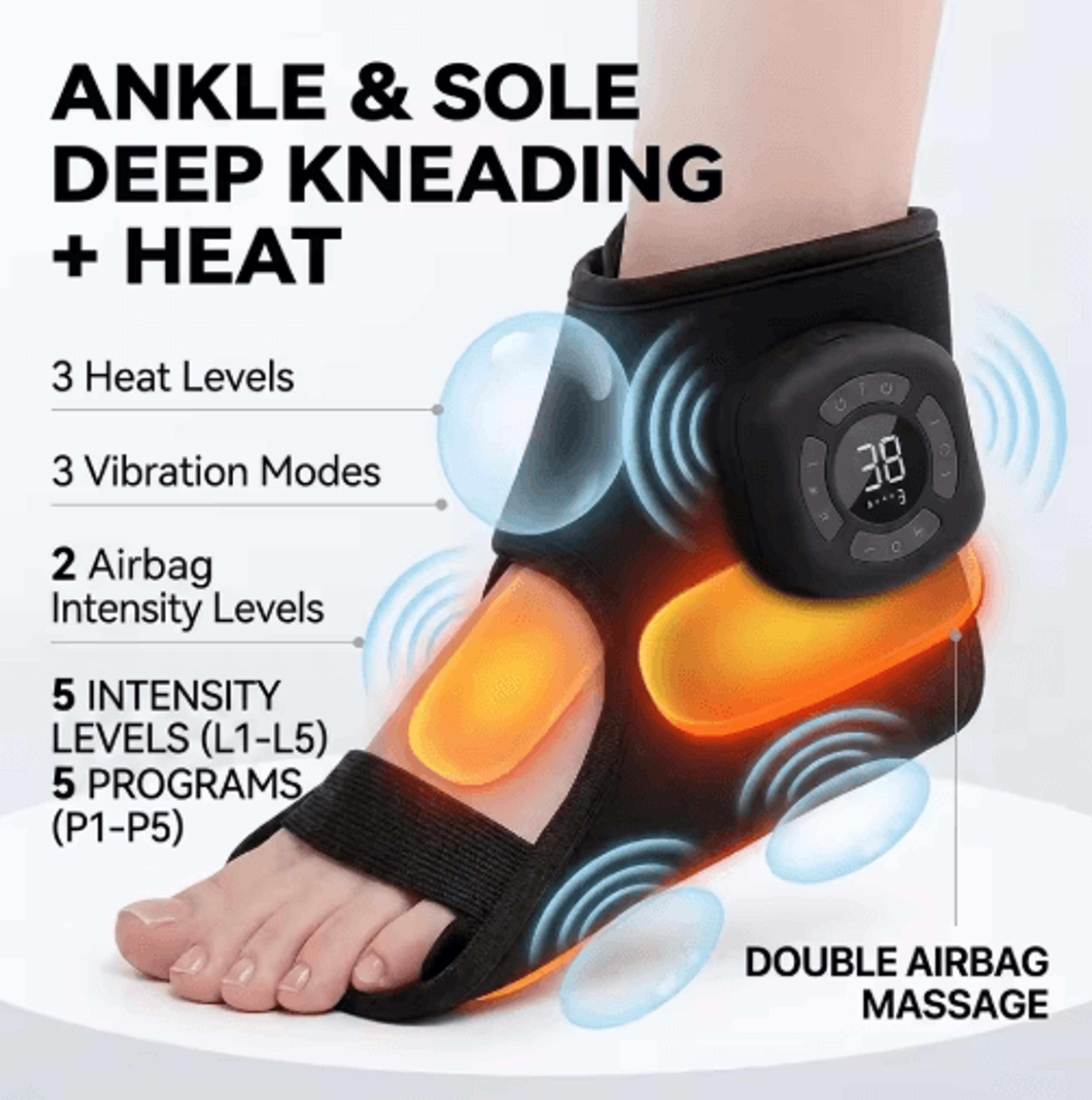 cordless ankle and foot air massager with heat, vibration & adjustable compression