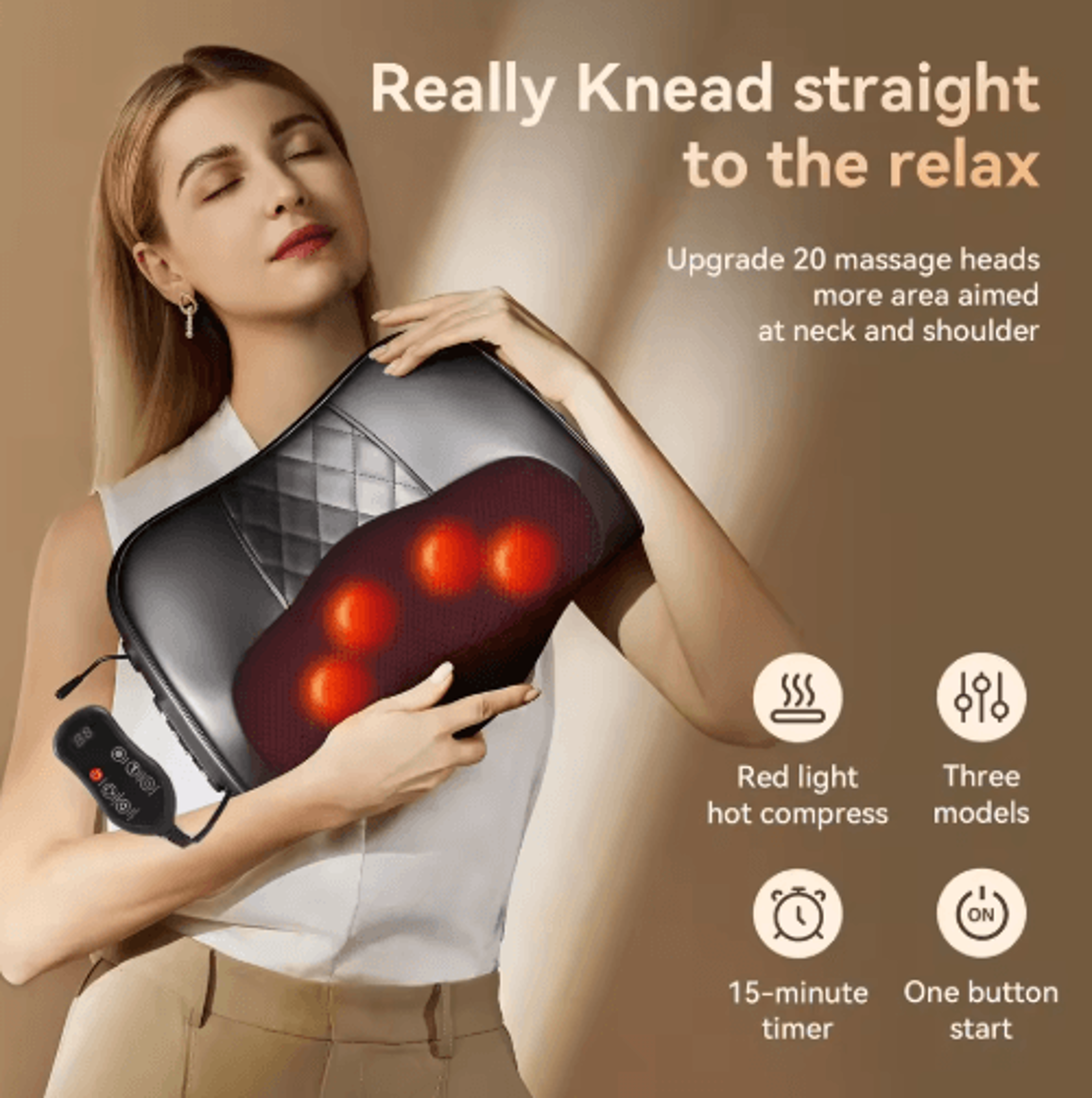 shiatsu neck massage pillow with heat for back, shoulders & waist