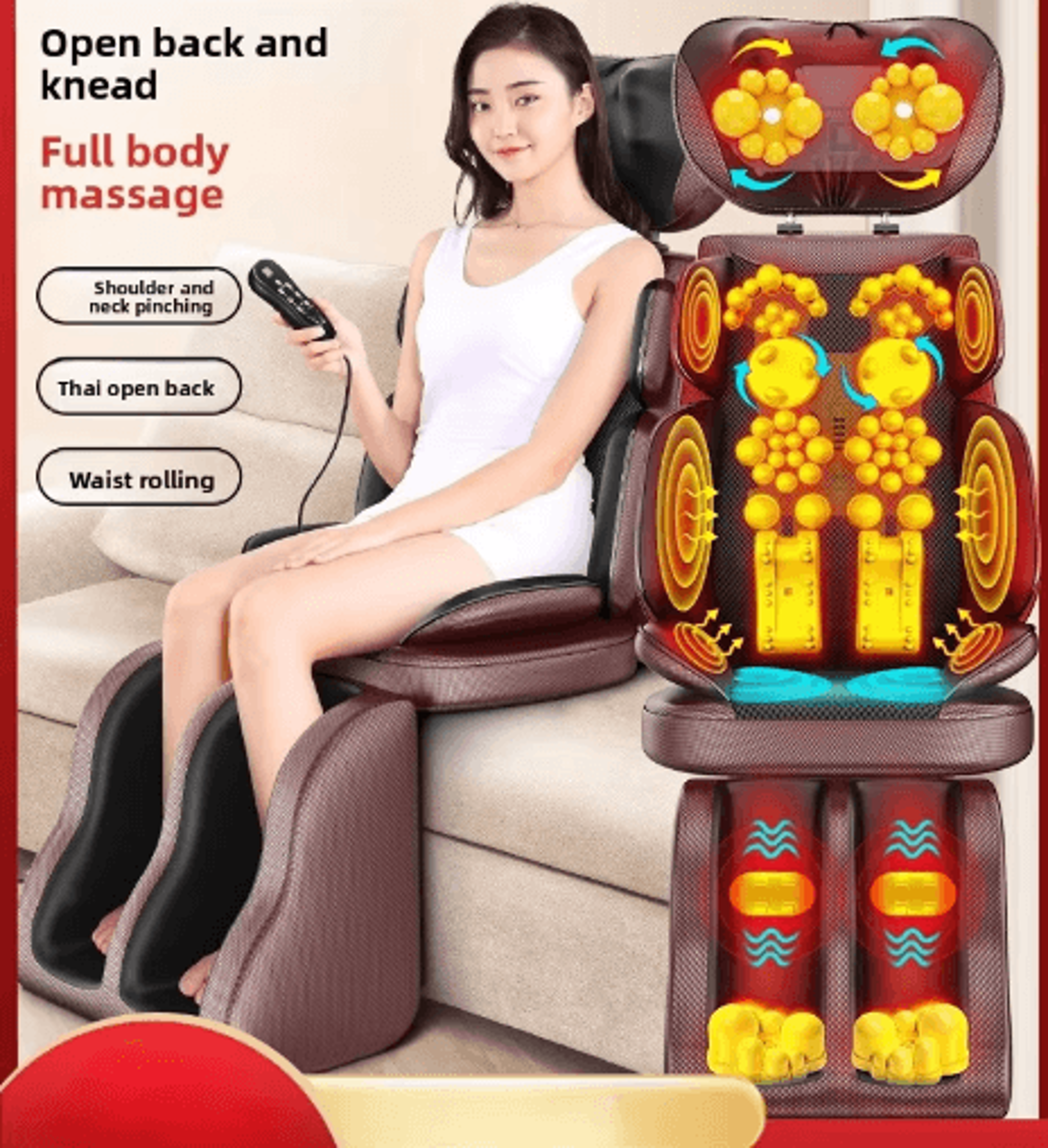 shiatsu neck & back massager chair pad with heat – full body massage seat cushion