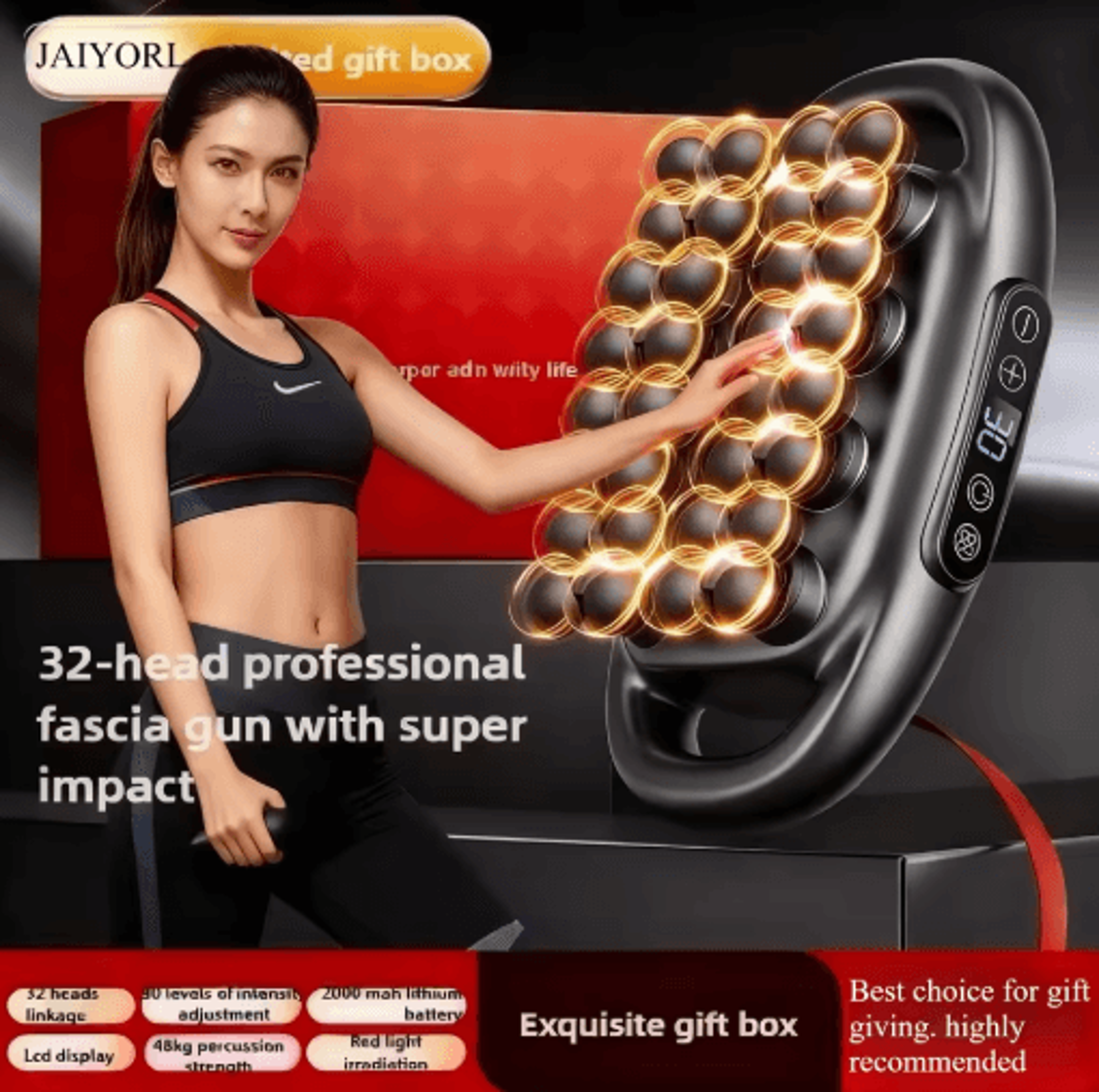32-head deep tissue massage gun with red light therapy & wireless percussion massage