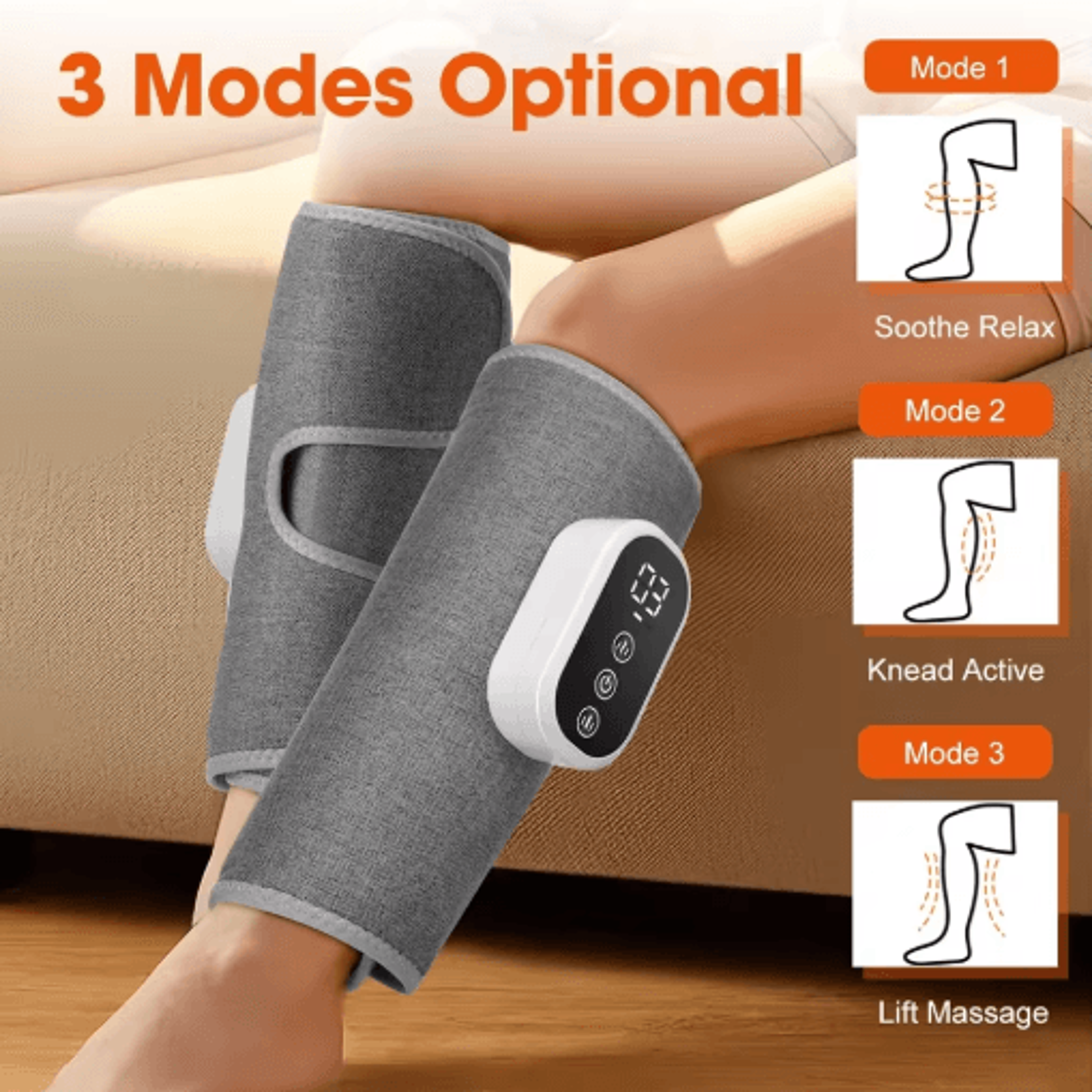 wireless leg & calf massager with 3-level air compression and hot compress