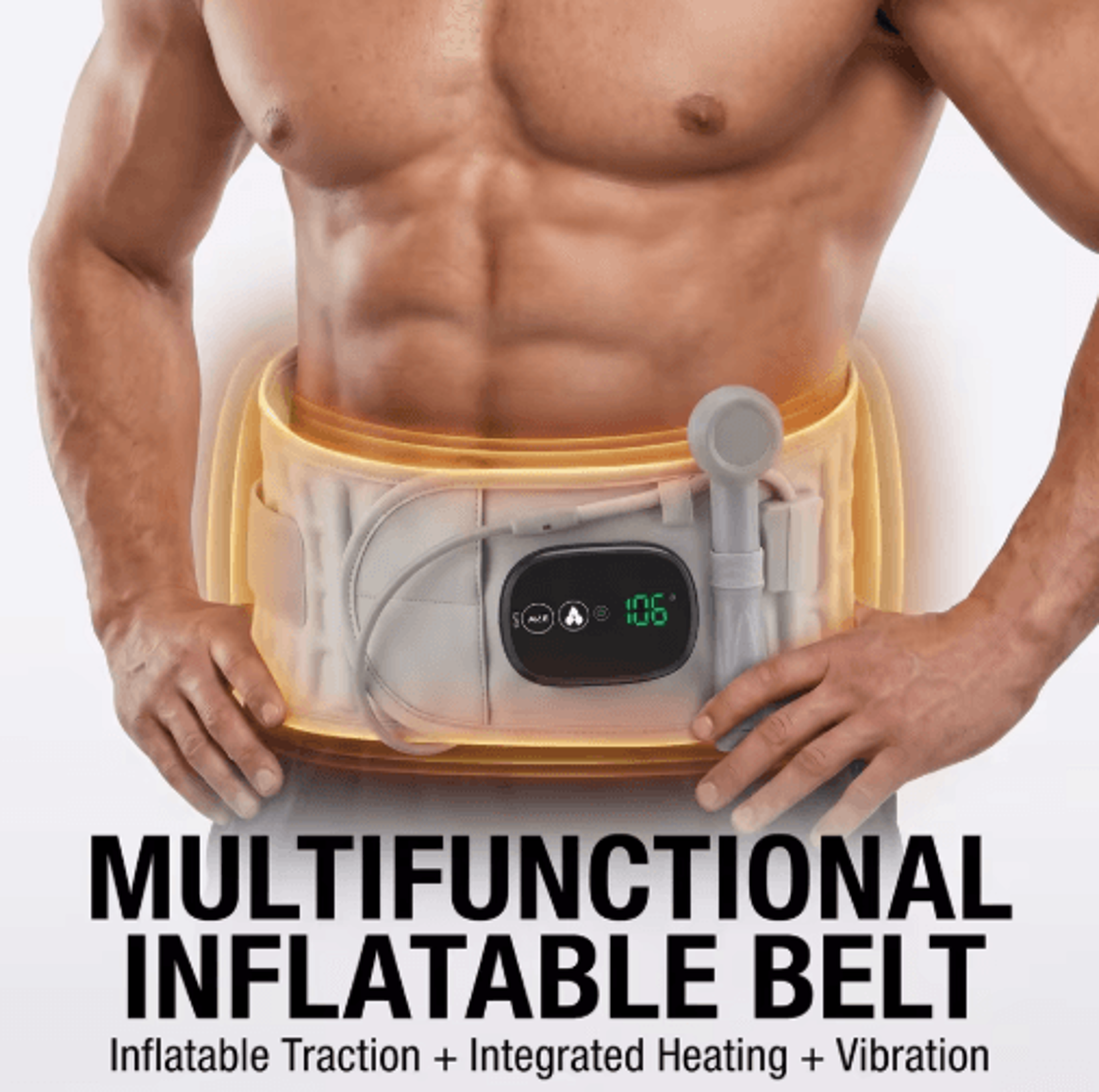 cordless inflatable lumbar support belt with air pump, heat & vibration