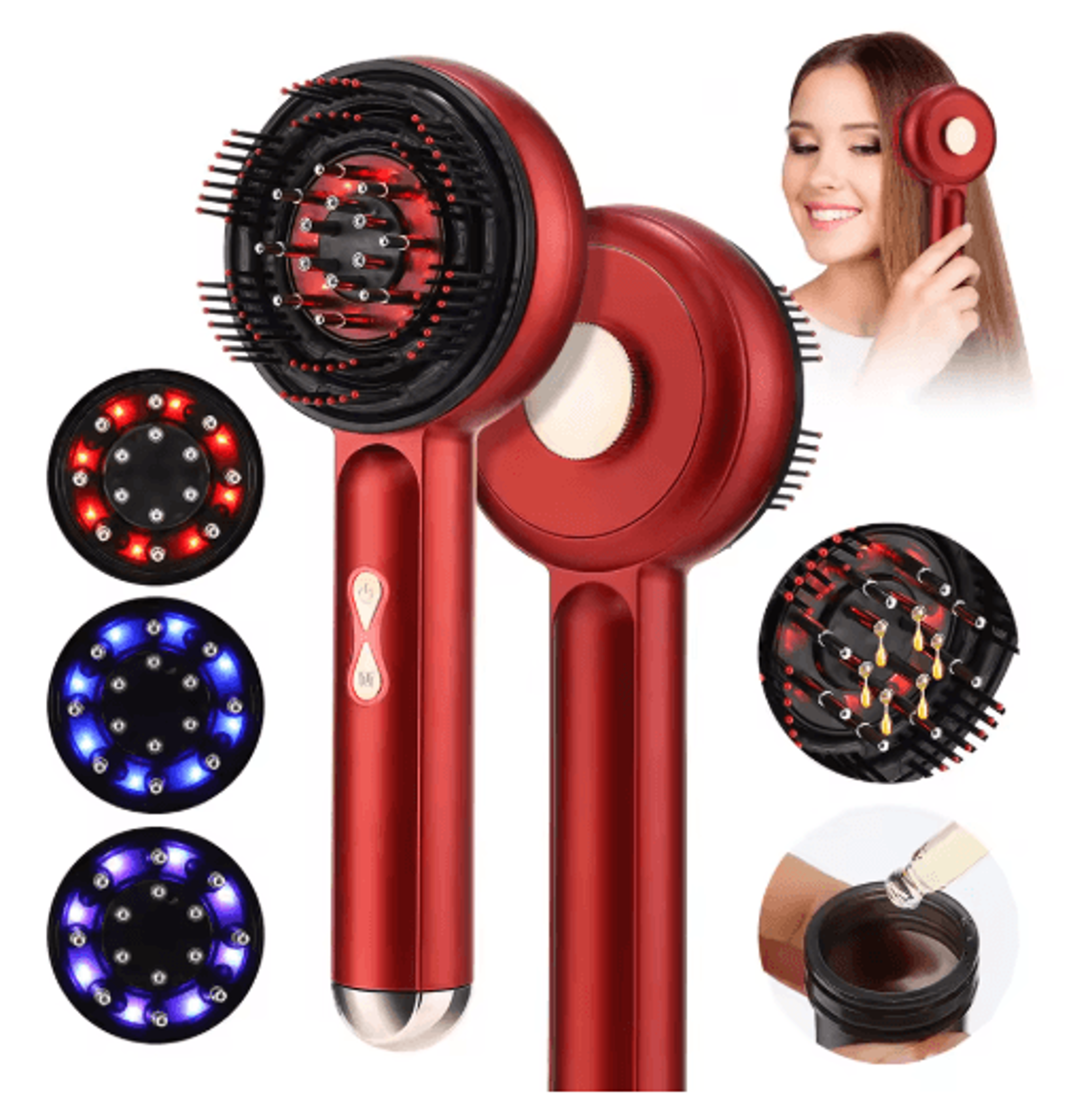 electric scalp massage comb with 660nm red light & oil applicator for hair care
