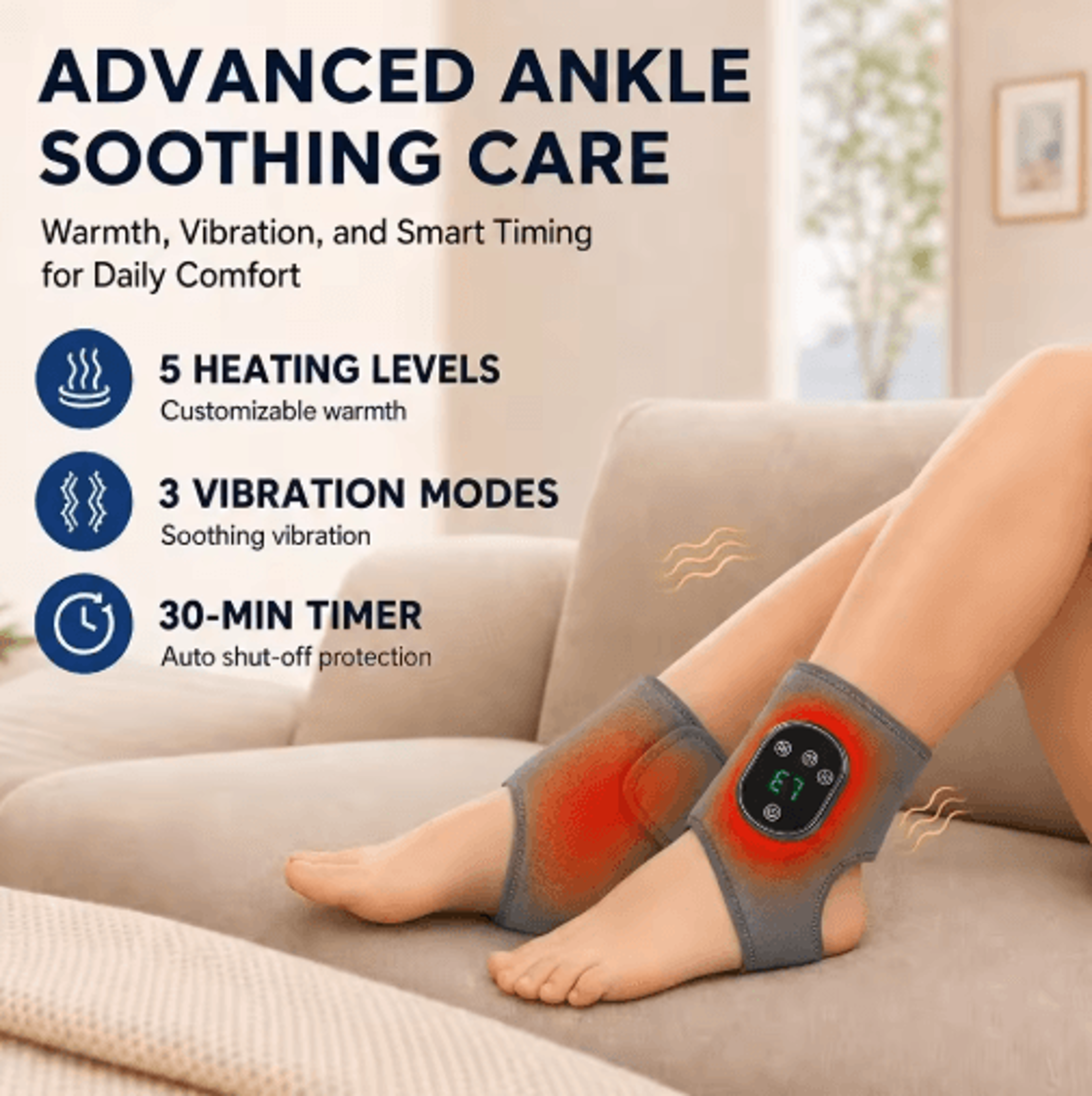 heated ankle brace wrap with 5 heat levels & 3 vibration modes