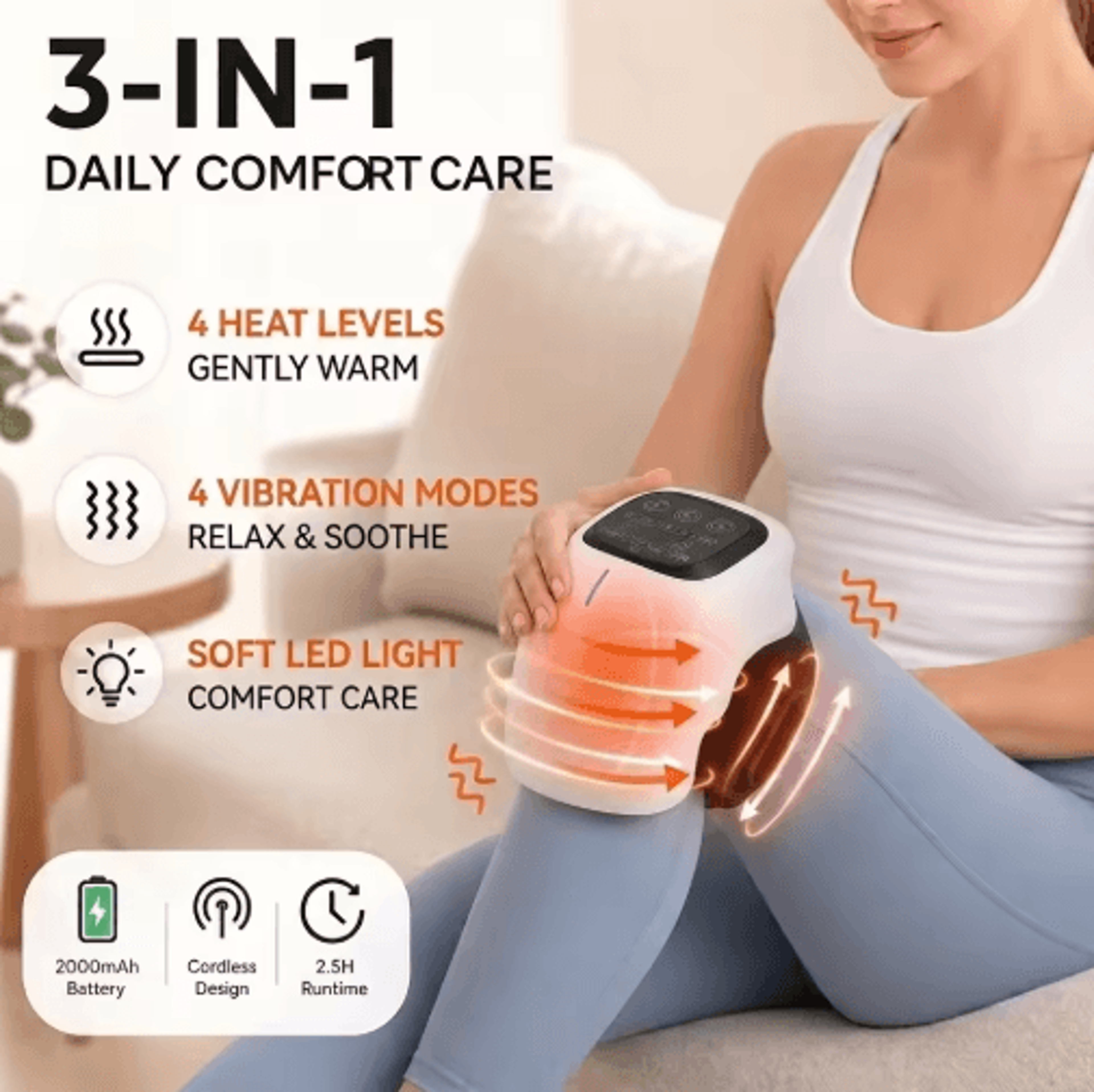 cordless heated knee massager with infrared warmth & 4-level vibration