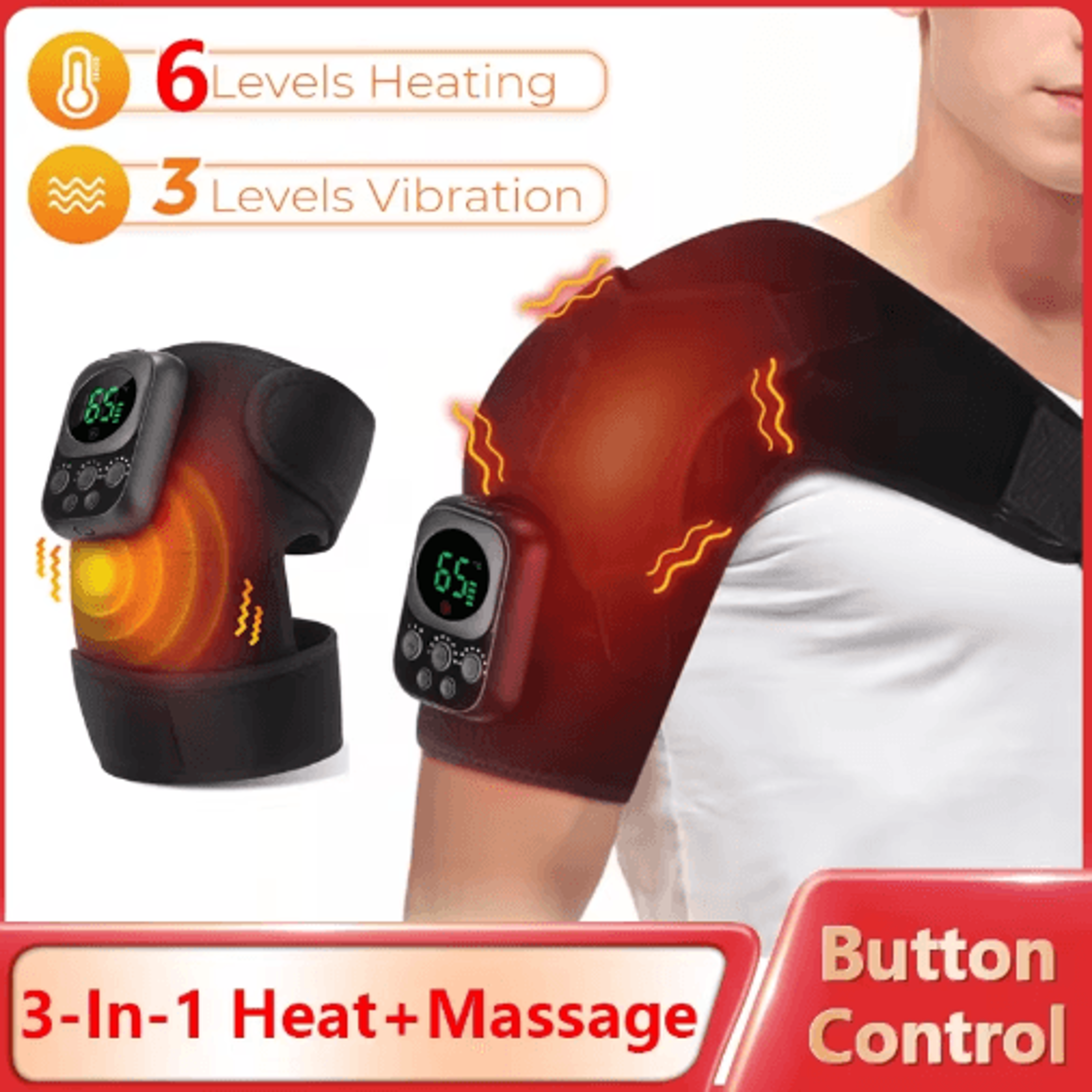3-in-1 heated knee, shoulder & leg massager with 3 vibration modes