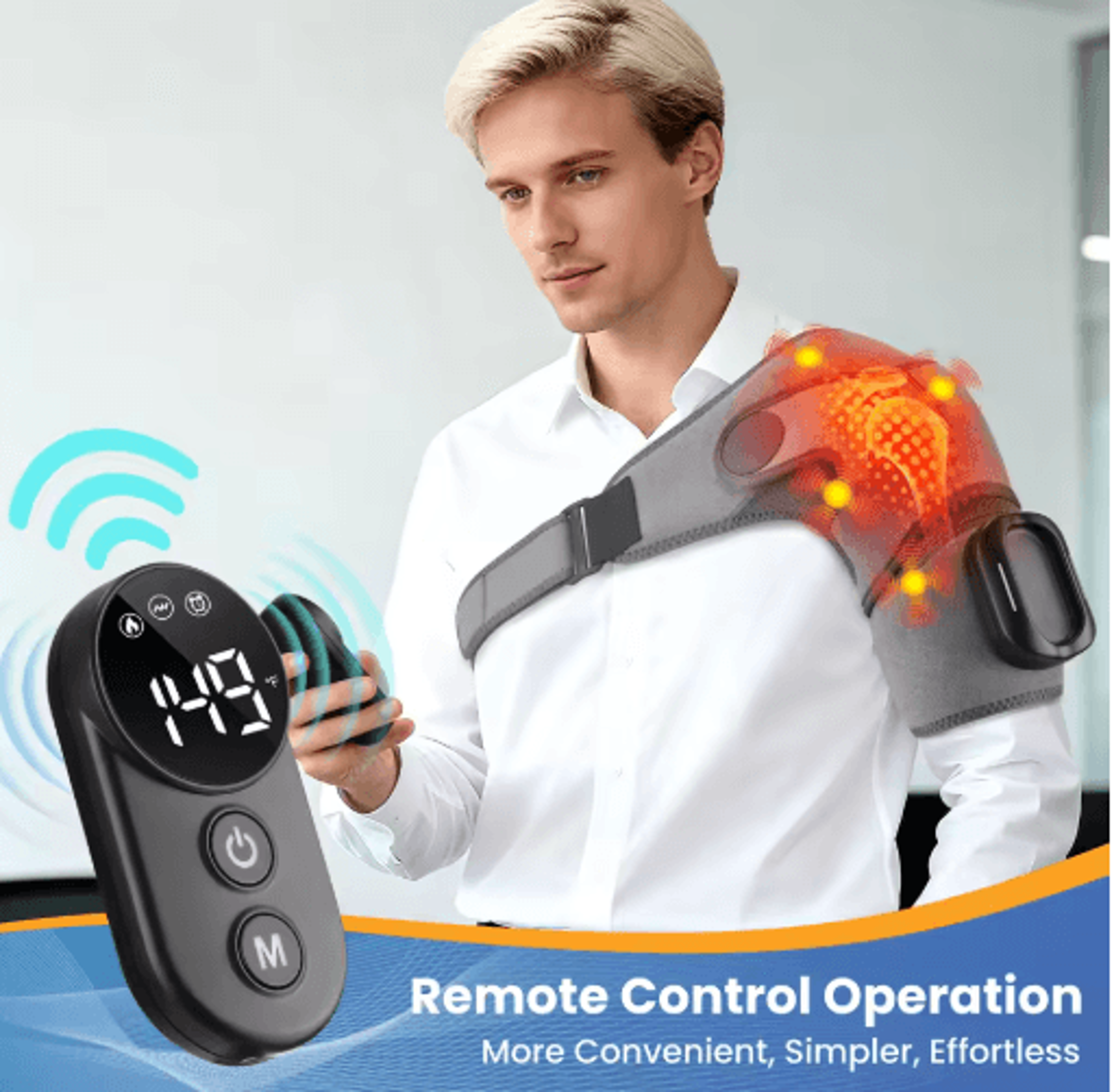 cordless heated shoulder massager wrap with remote control, 5 heat levels & vibration