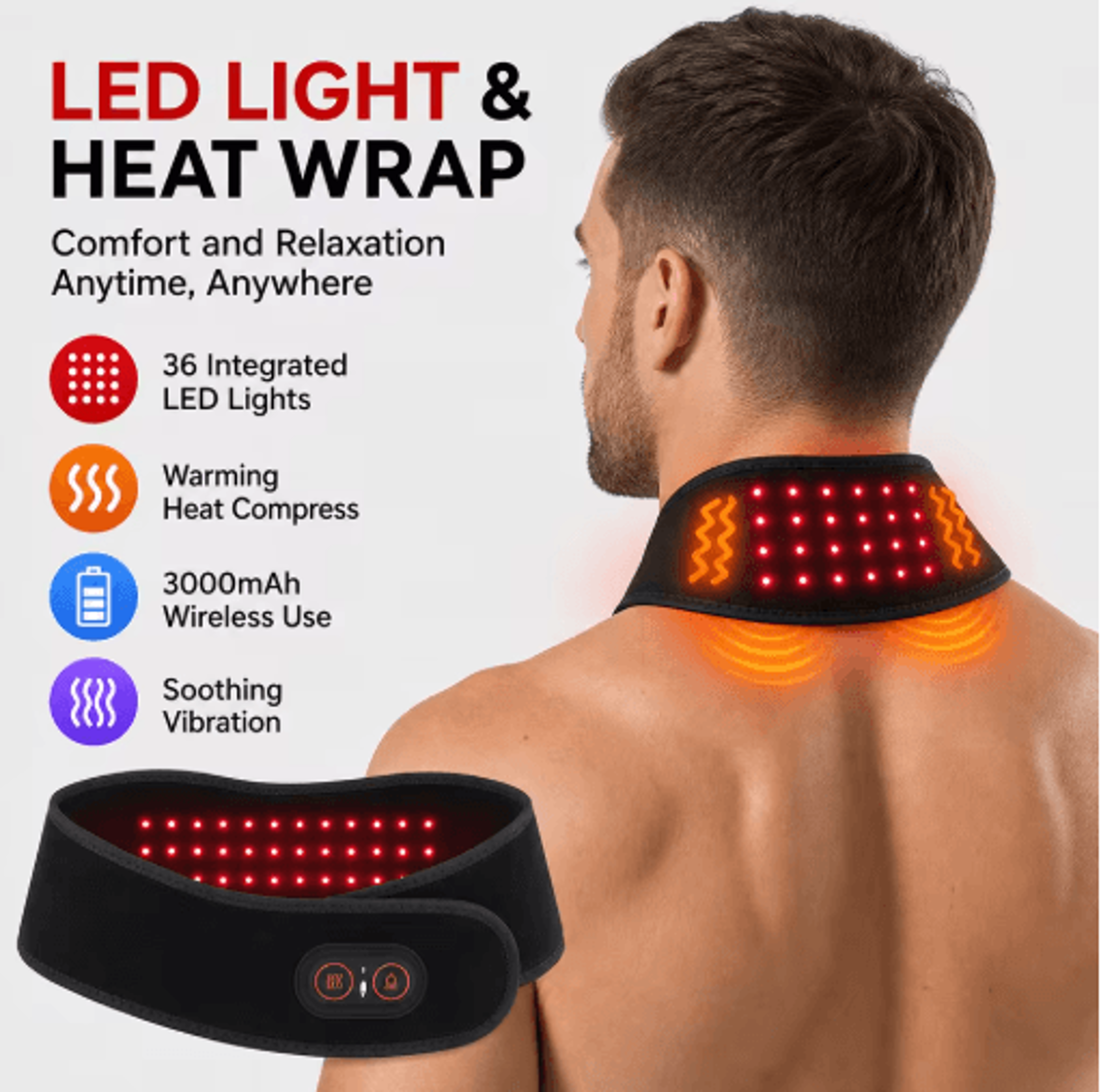 cordless red light therapy neck wrap with heat & vibration for full body comfort