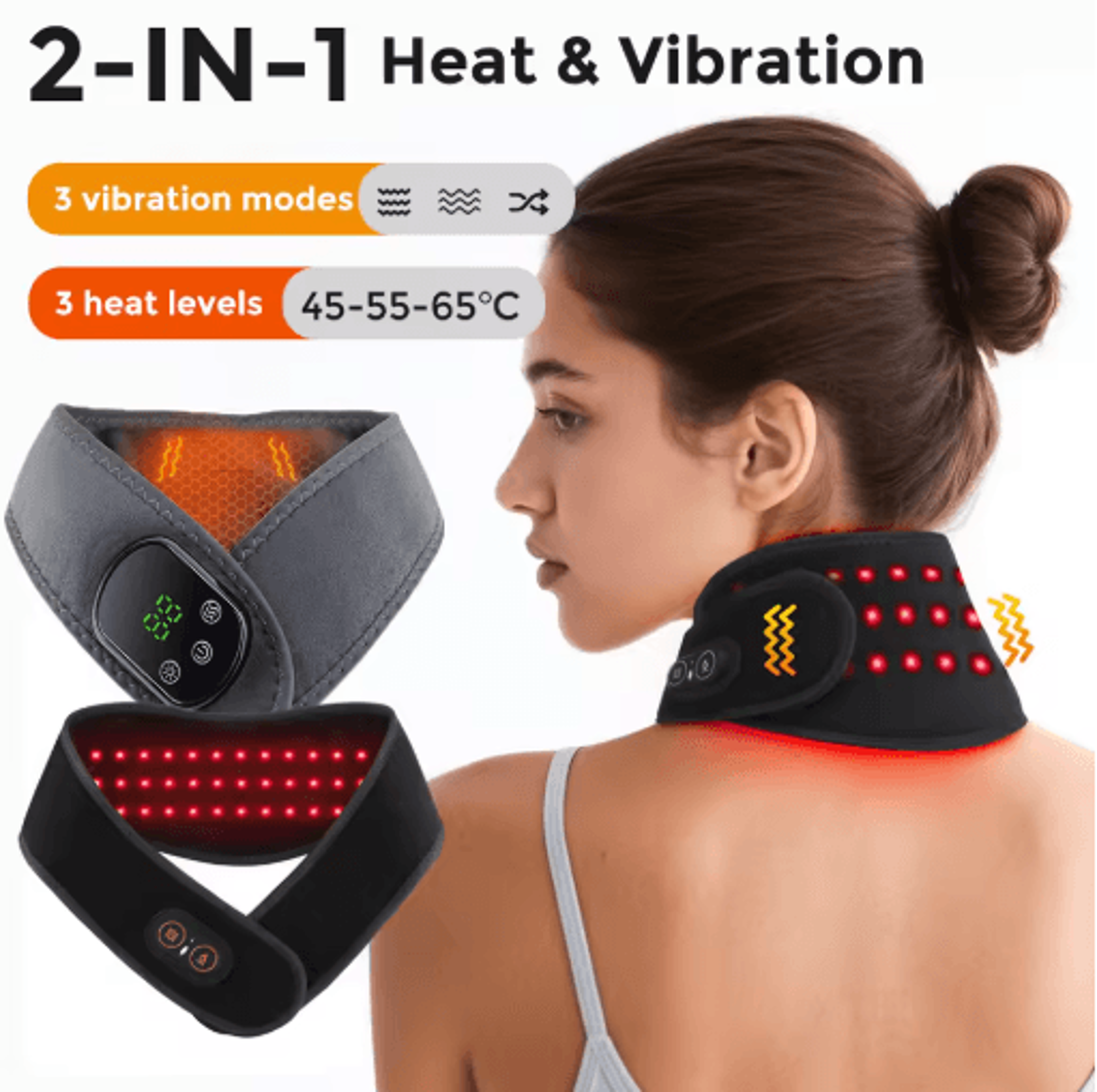 cordless electric neck massager with heat, vibration & 660nm red light therapy