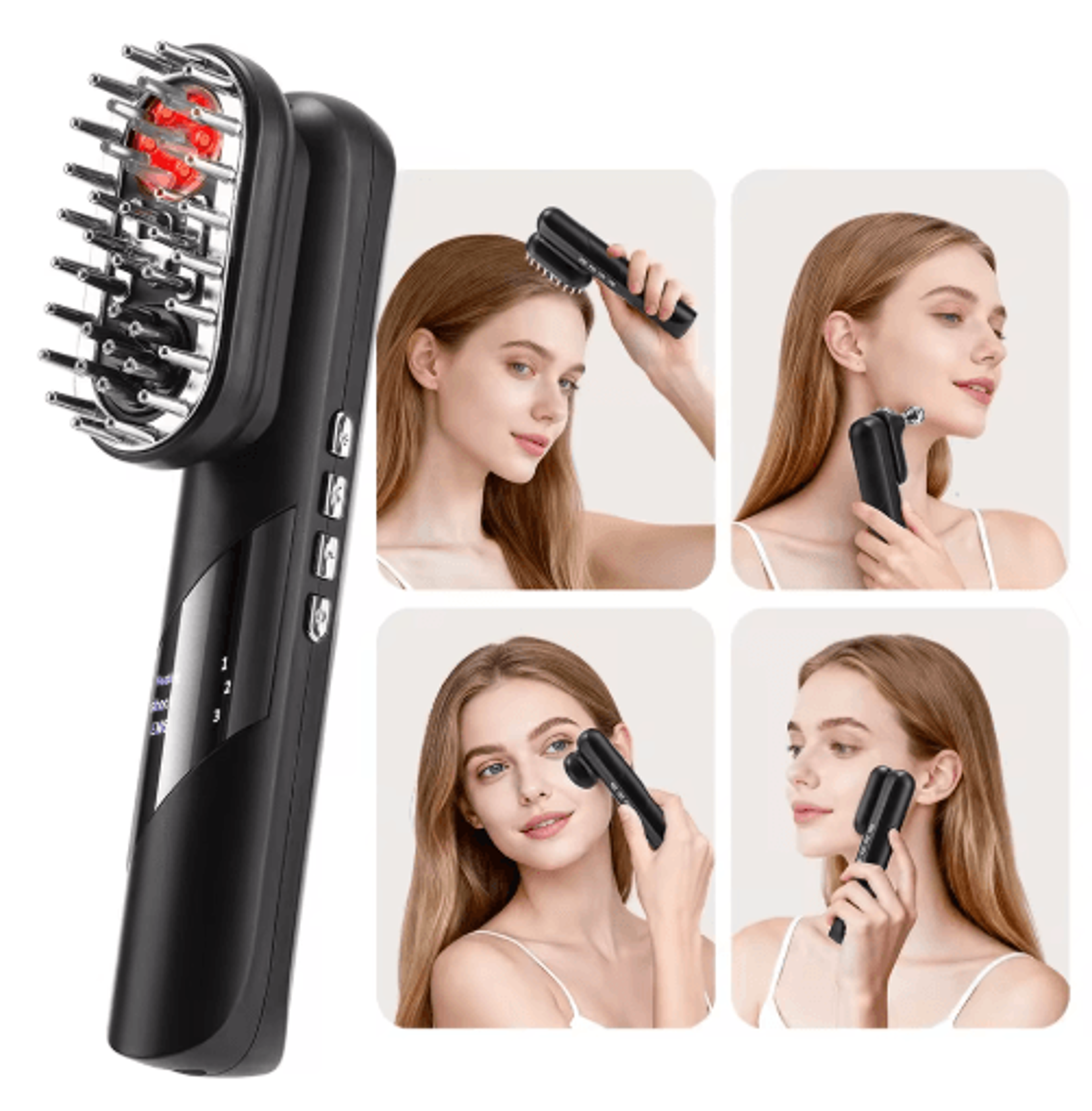 4-in-1 electric ems scalp massage comb with red light therapy for hair & facial care