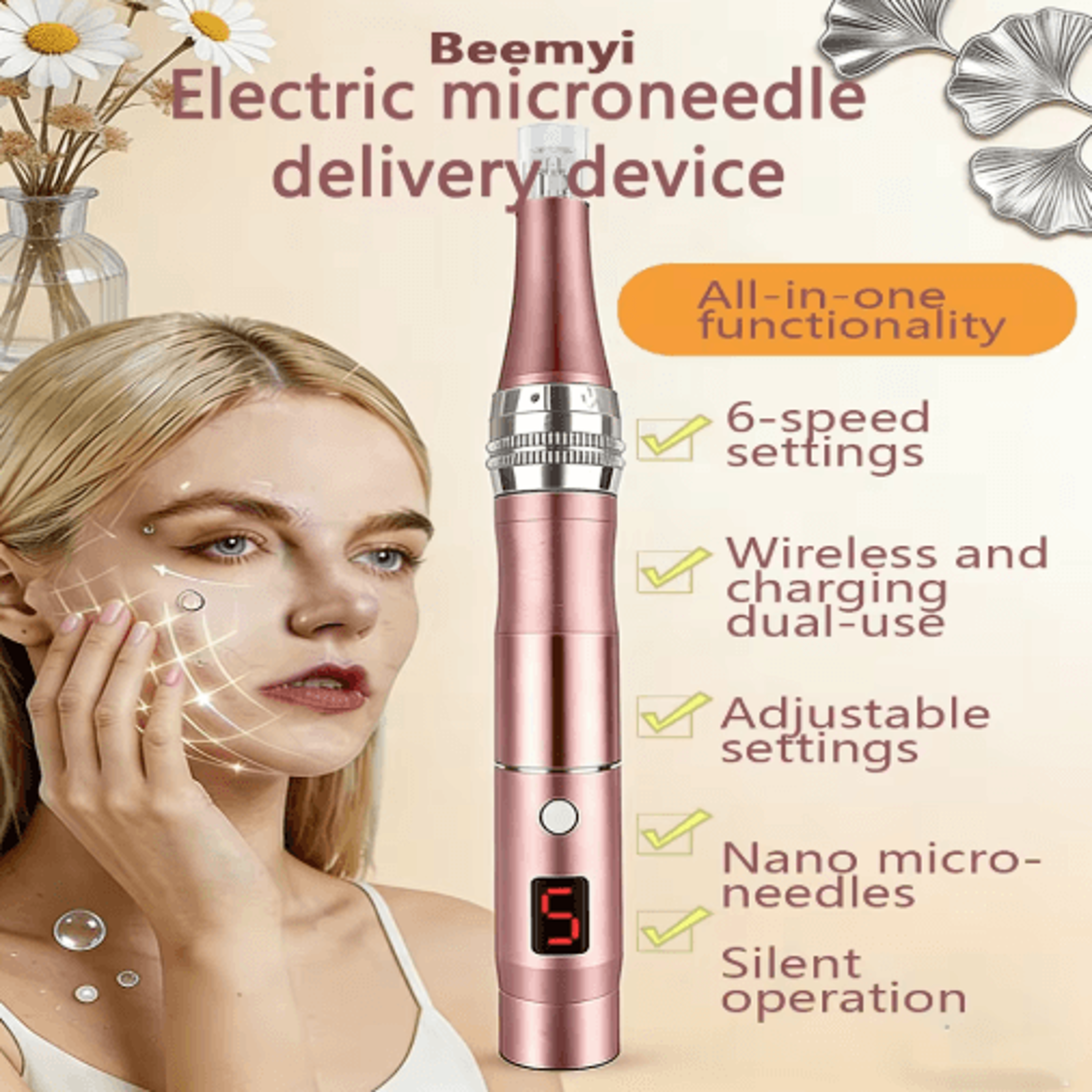 rechargeable electric facial massager with 4 interchangeable heads for face & neck care