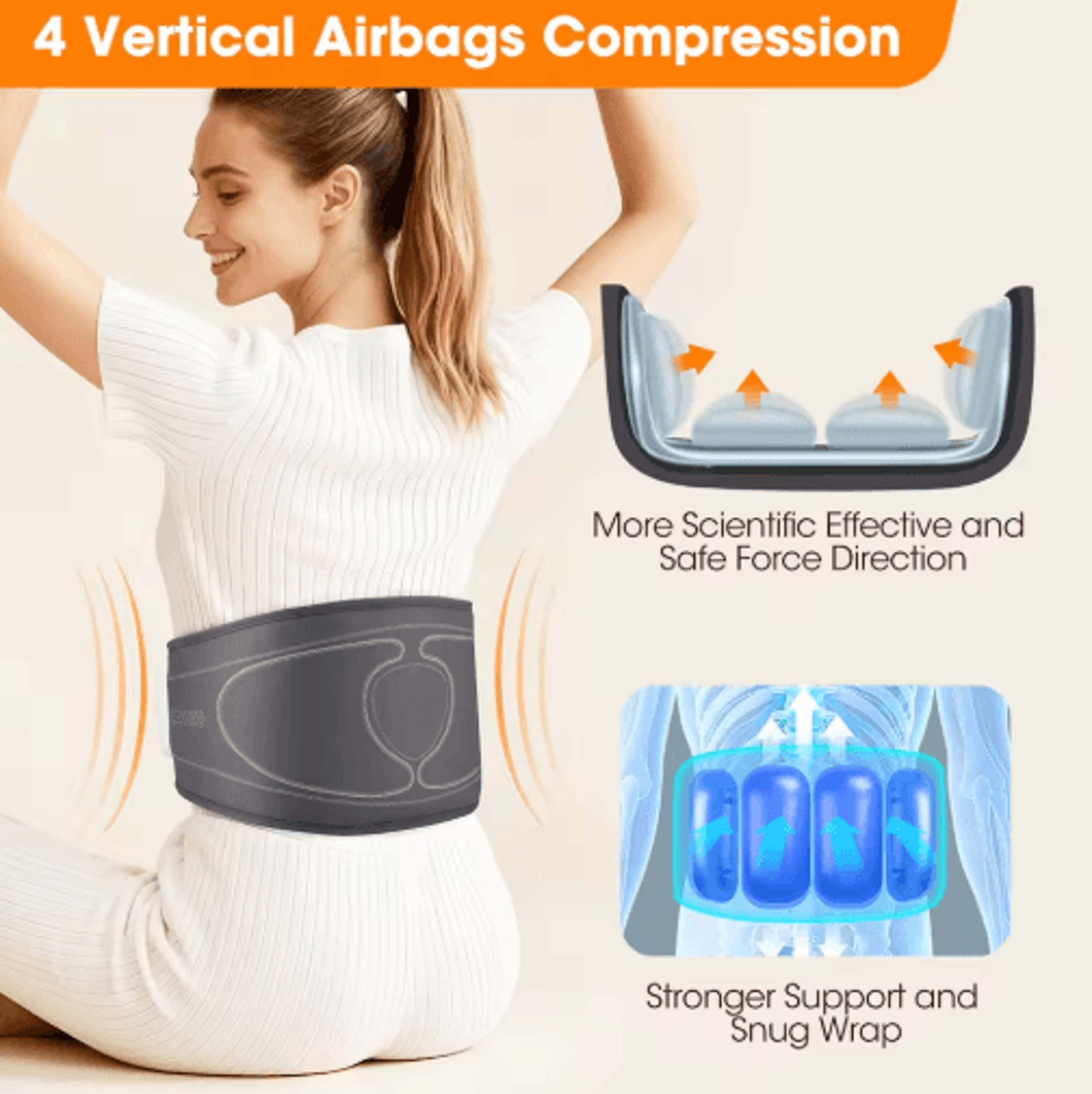 cordless rechargeable back massage belt with air compression, heat & vibration