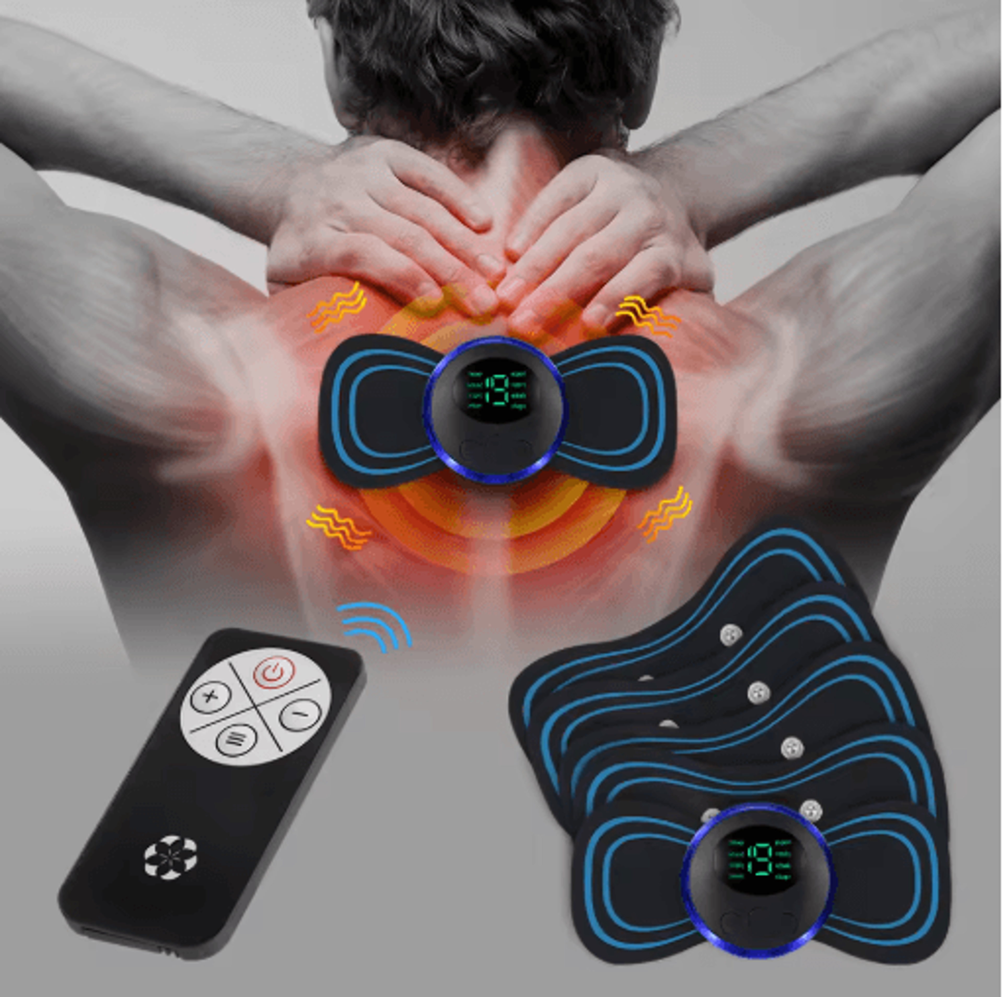 intelligent mini ems neck massage pad with 8 modes, 19 intensity levels & 5 replacement pads