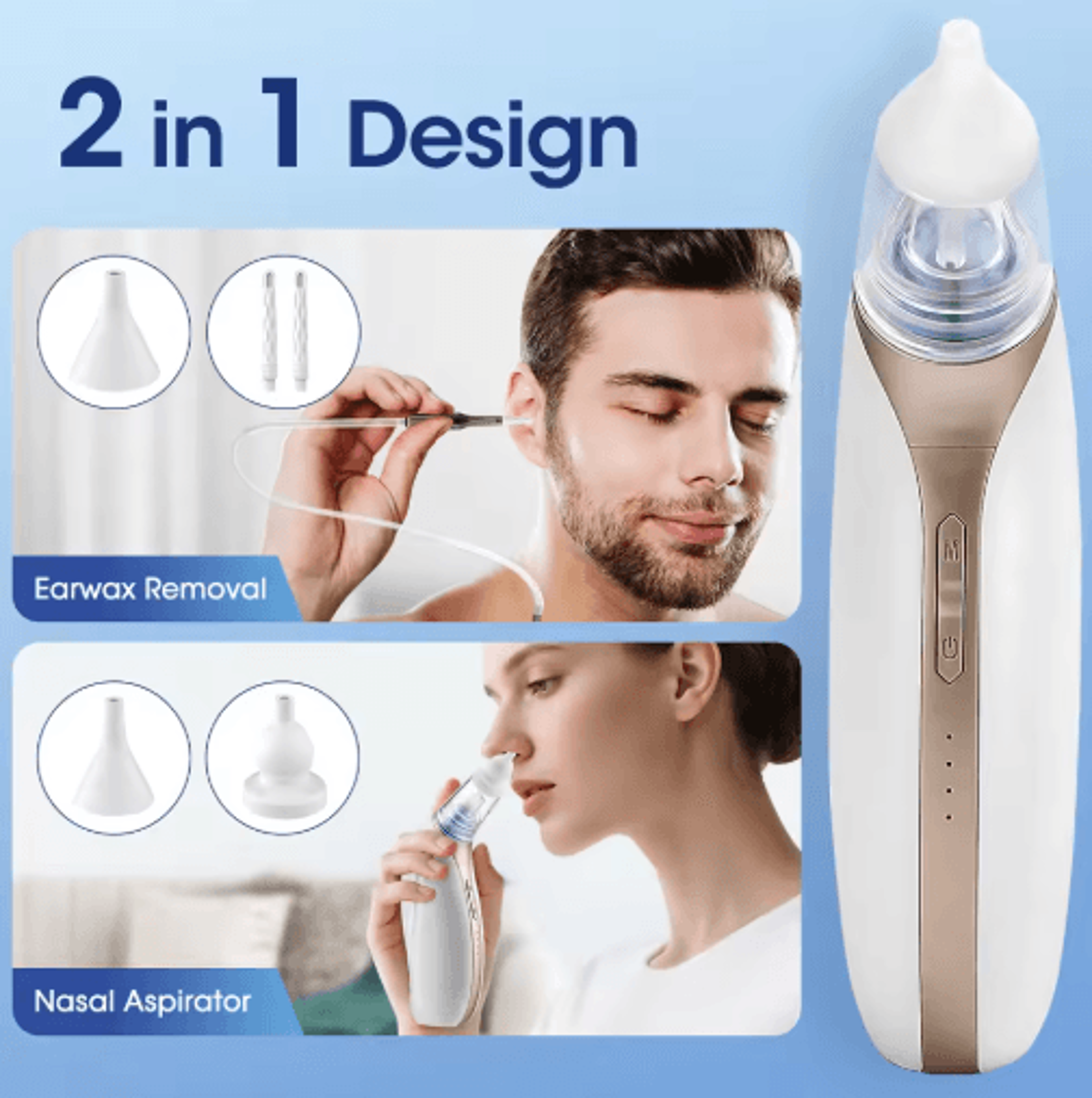 rechargeable electric baby nasal aspirator & ear wax removal kit with 3 suction levels