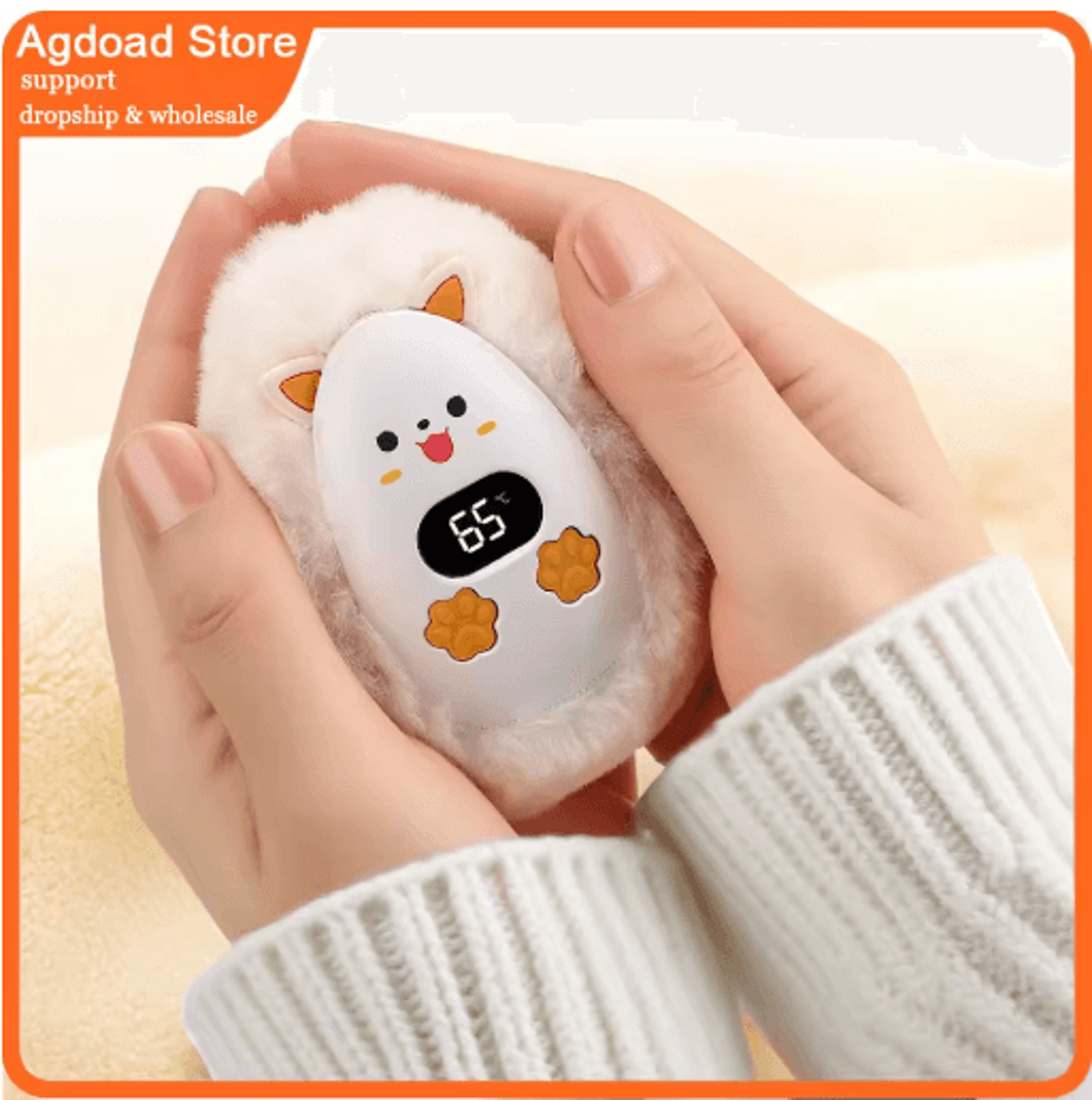 cute fox mini rechargeable hand warmer with 3 heat levels – portable plush winter heater