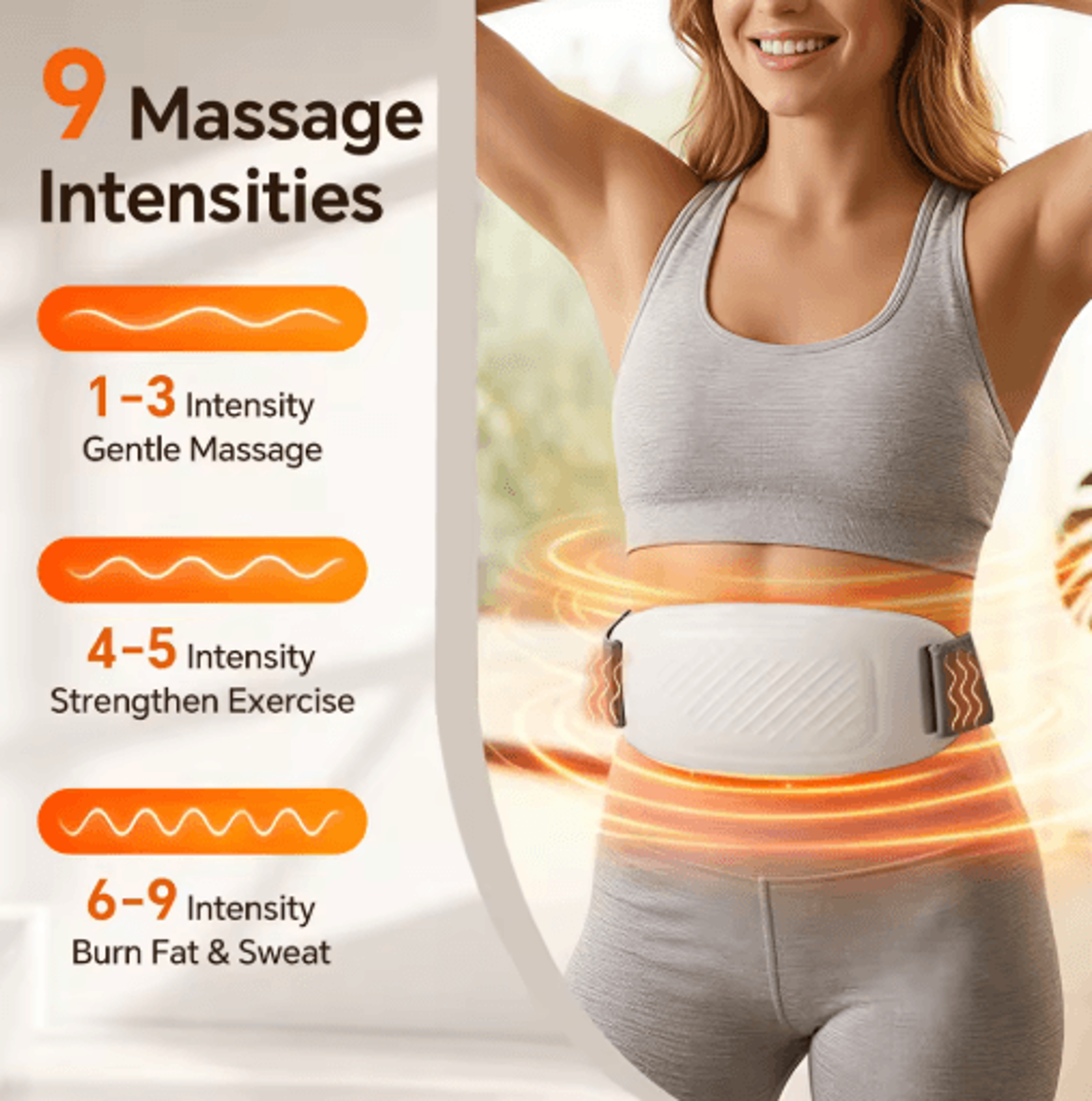 rechargeable electric belly massager with 9 massage modes & 3 heat levels