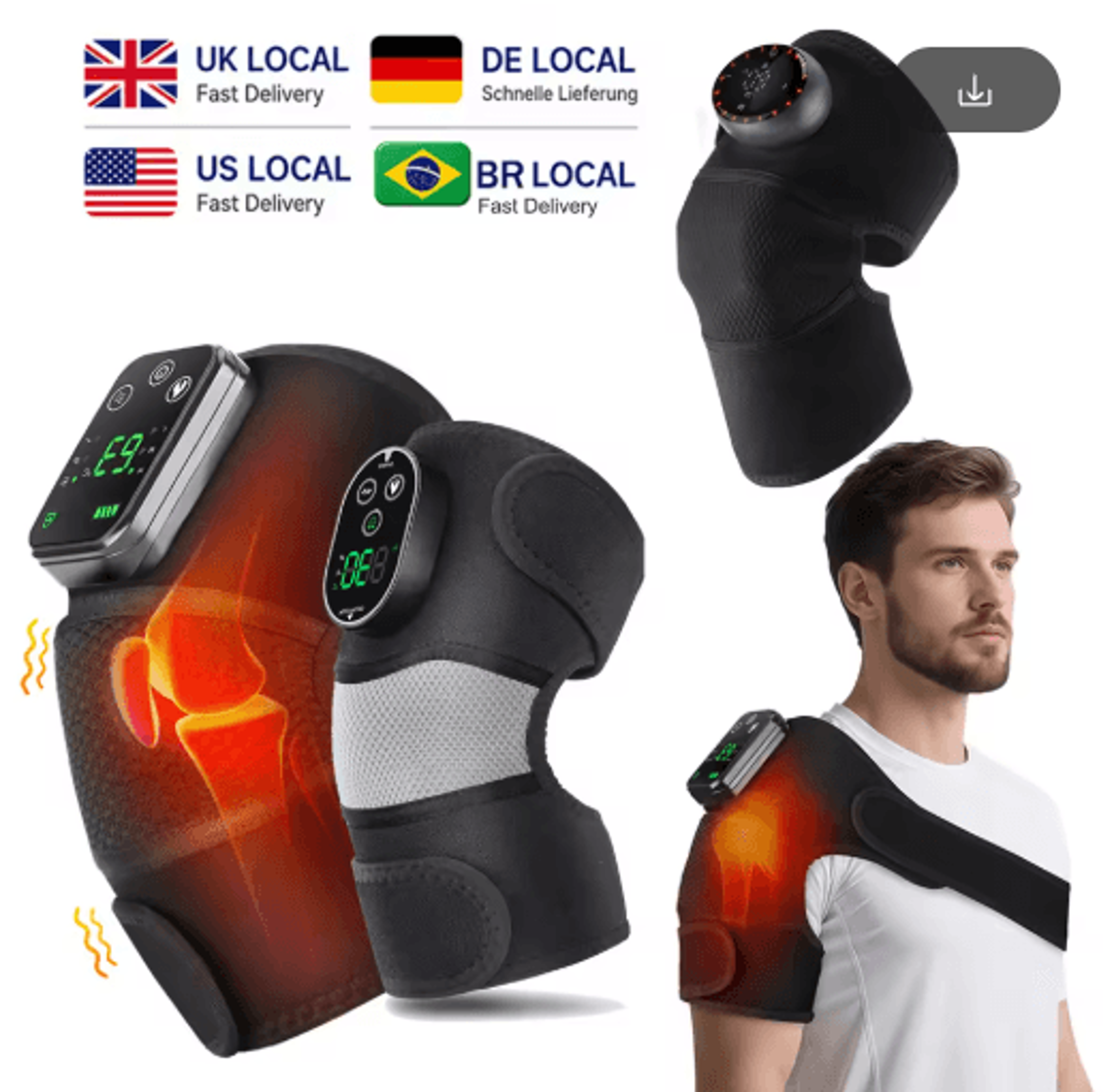 cordless heated knee massager with vibration – 3-in-1 rechargeable support for knee, shoulder & elbow