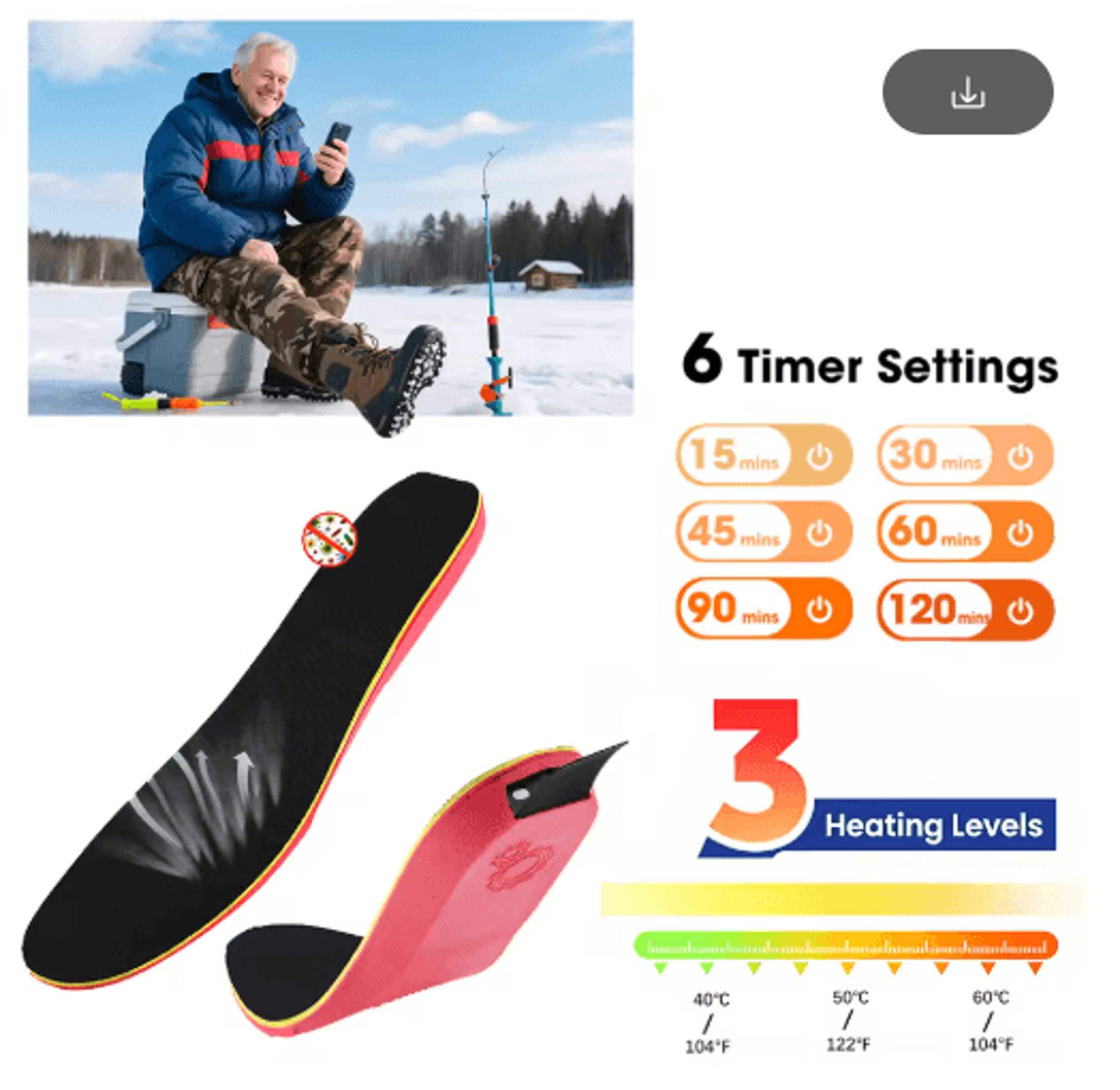smart app & remote control heated insoles with adjustable temperature for winter outdoor activities
